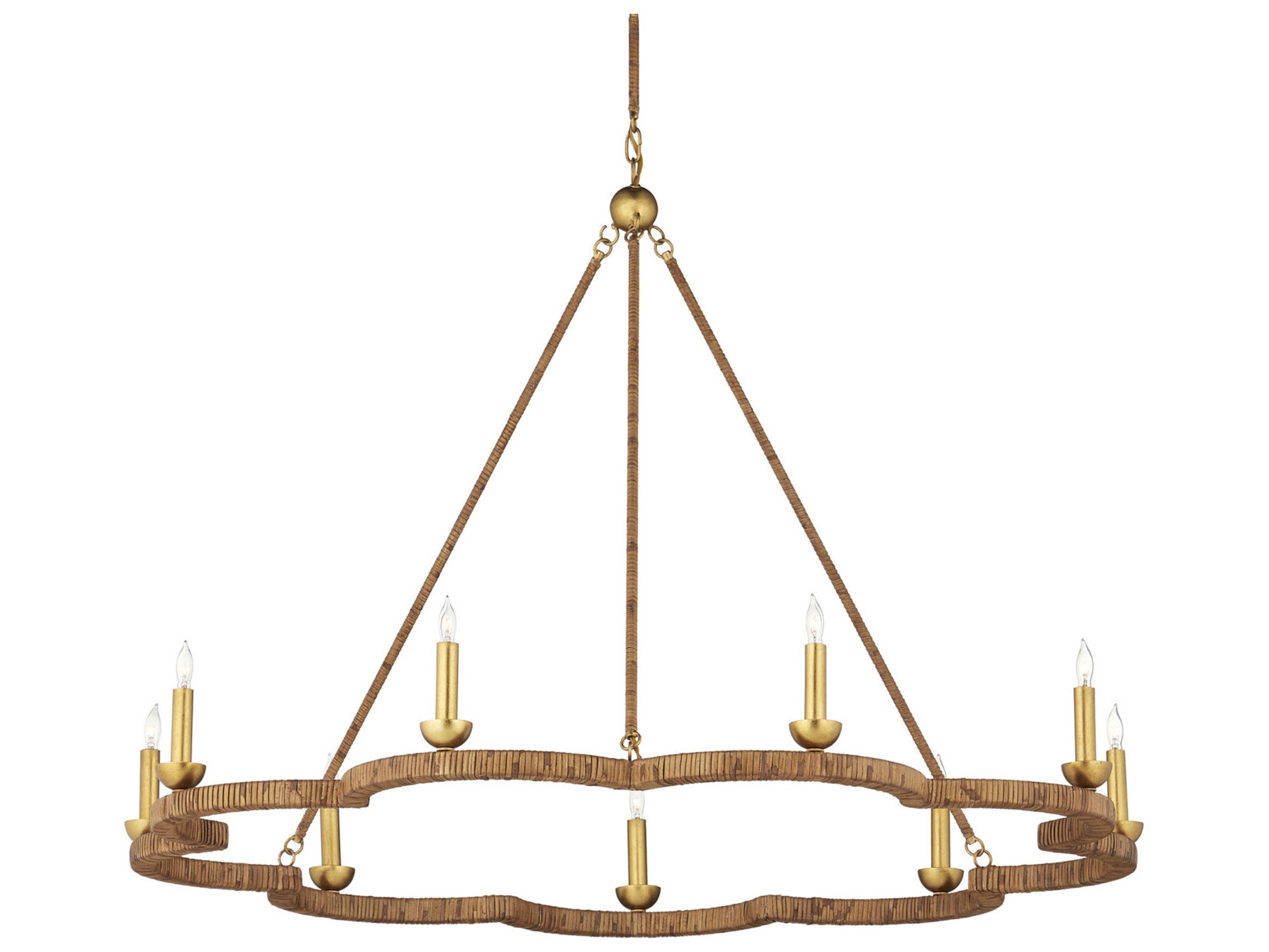 Currey & Company Savoie 9-Light Natural Contemporary Gold Leaf Candelabra Chandelier