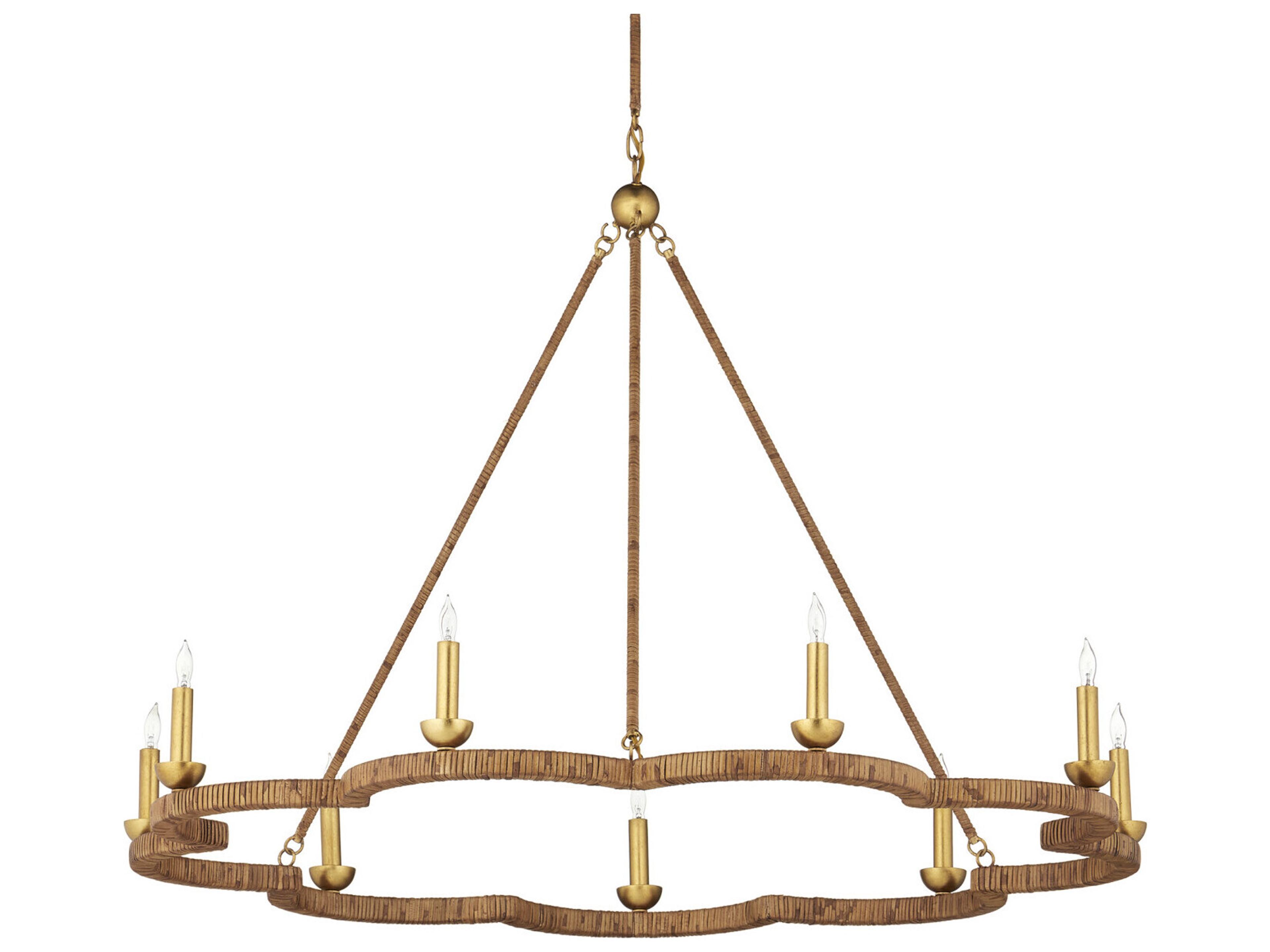 Currey & Company Savoie 9-Light Natural Contemporary Gold Leaf Candelabra Chandelier