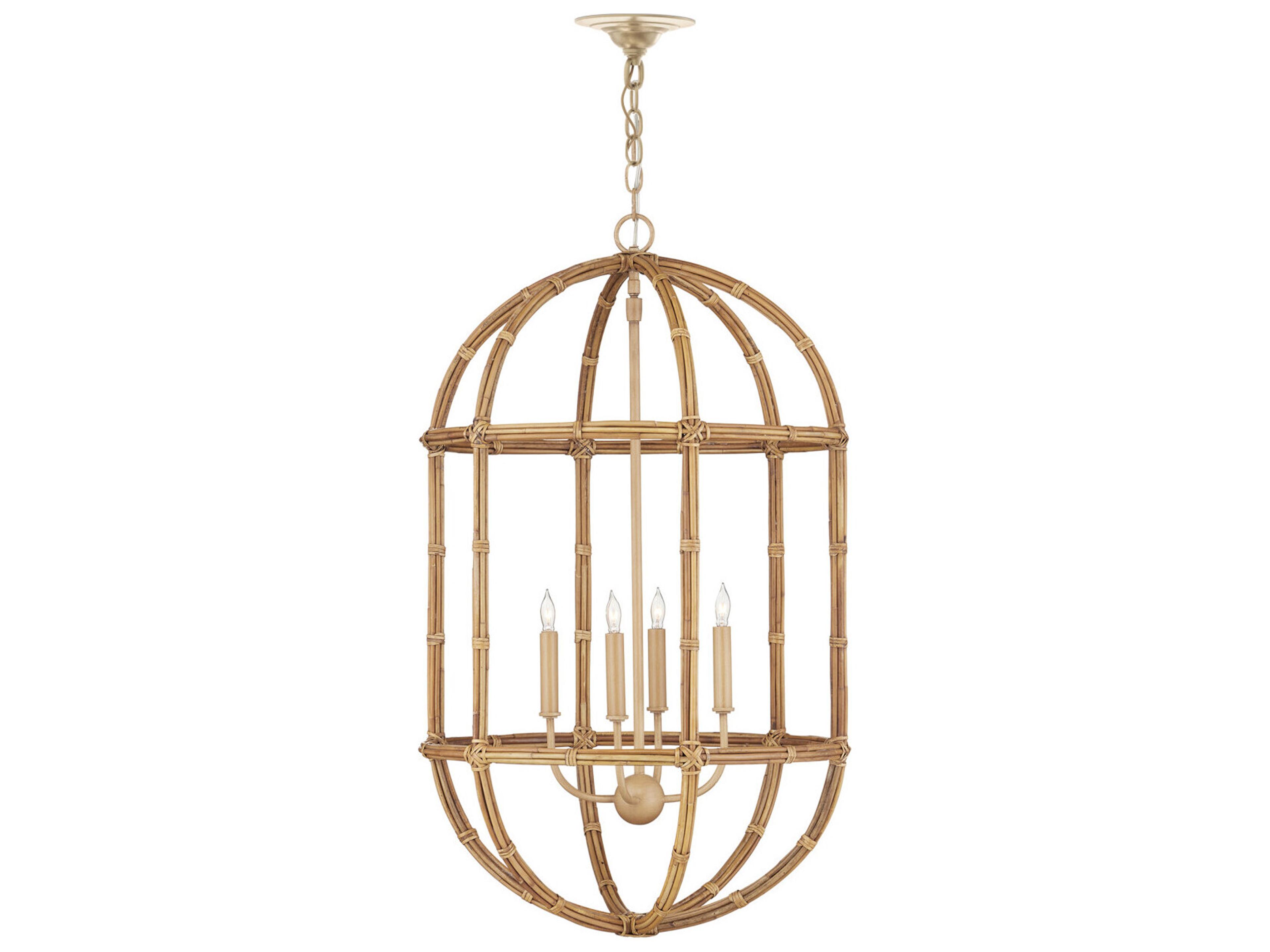 Currey & Company Charrette 4-Light Natural Saddle Tan Brown Lantern Pendant