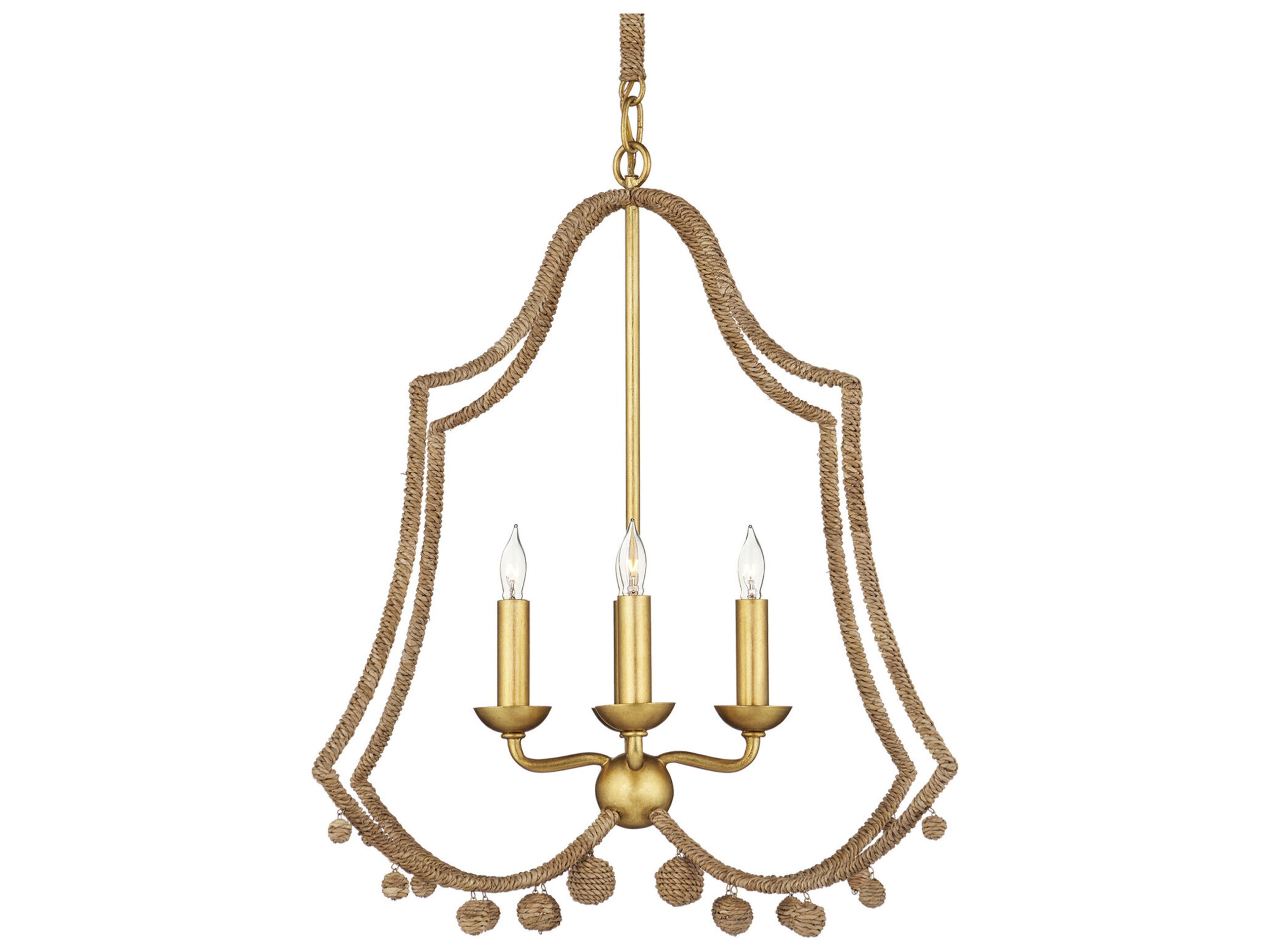 Currey & Company Nimes 4-Light Natural Rope Contemporary Gold Leaf Candelabra Chandelier
