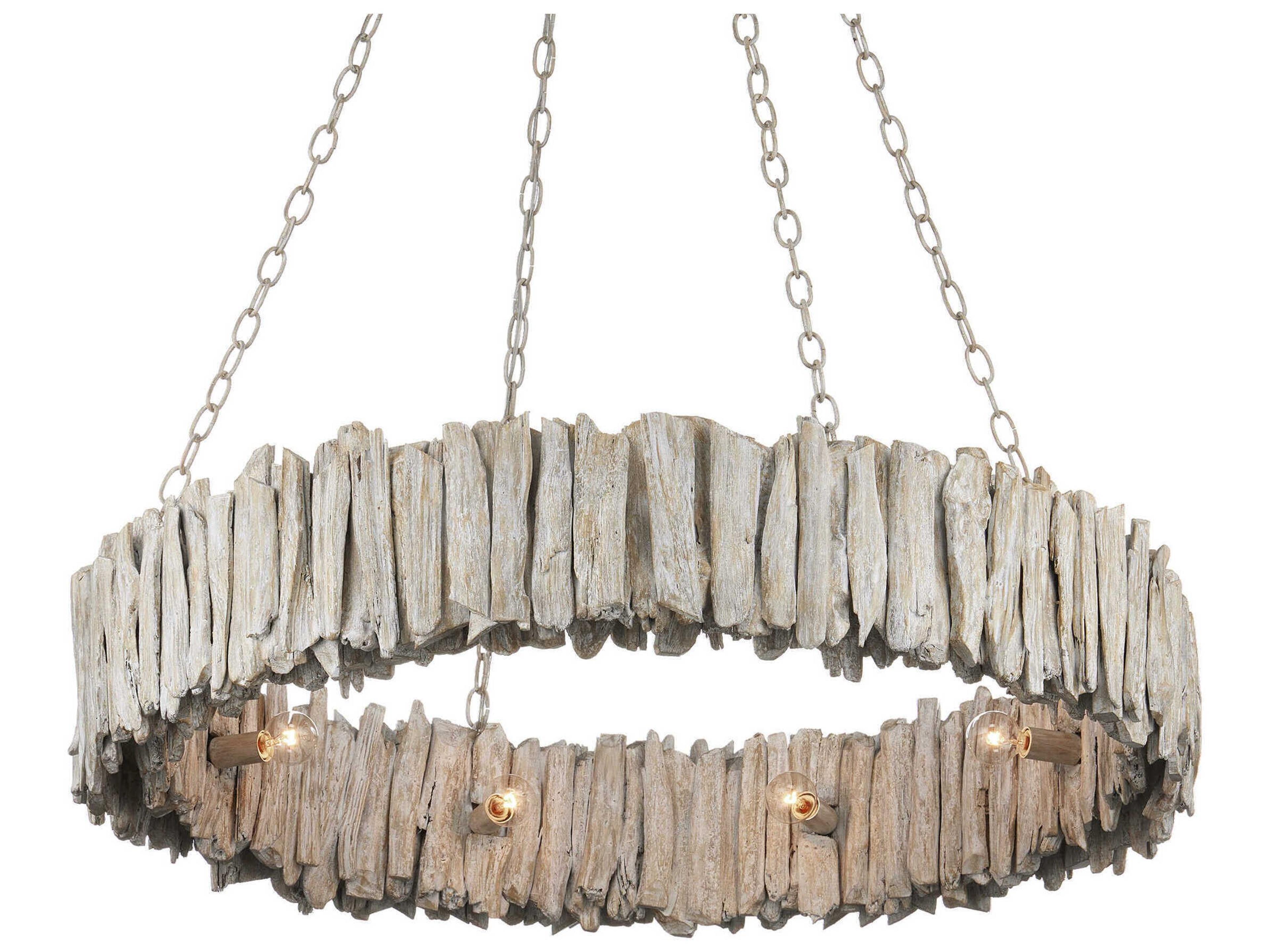 Currey & Company Driftwood 8-Light Whitewash Round Chandelier