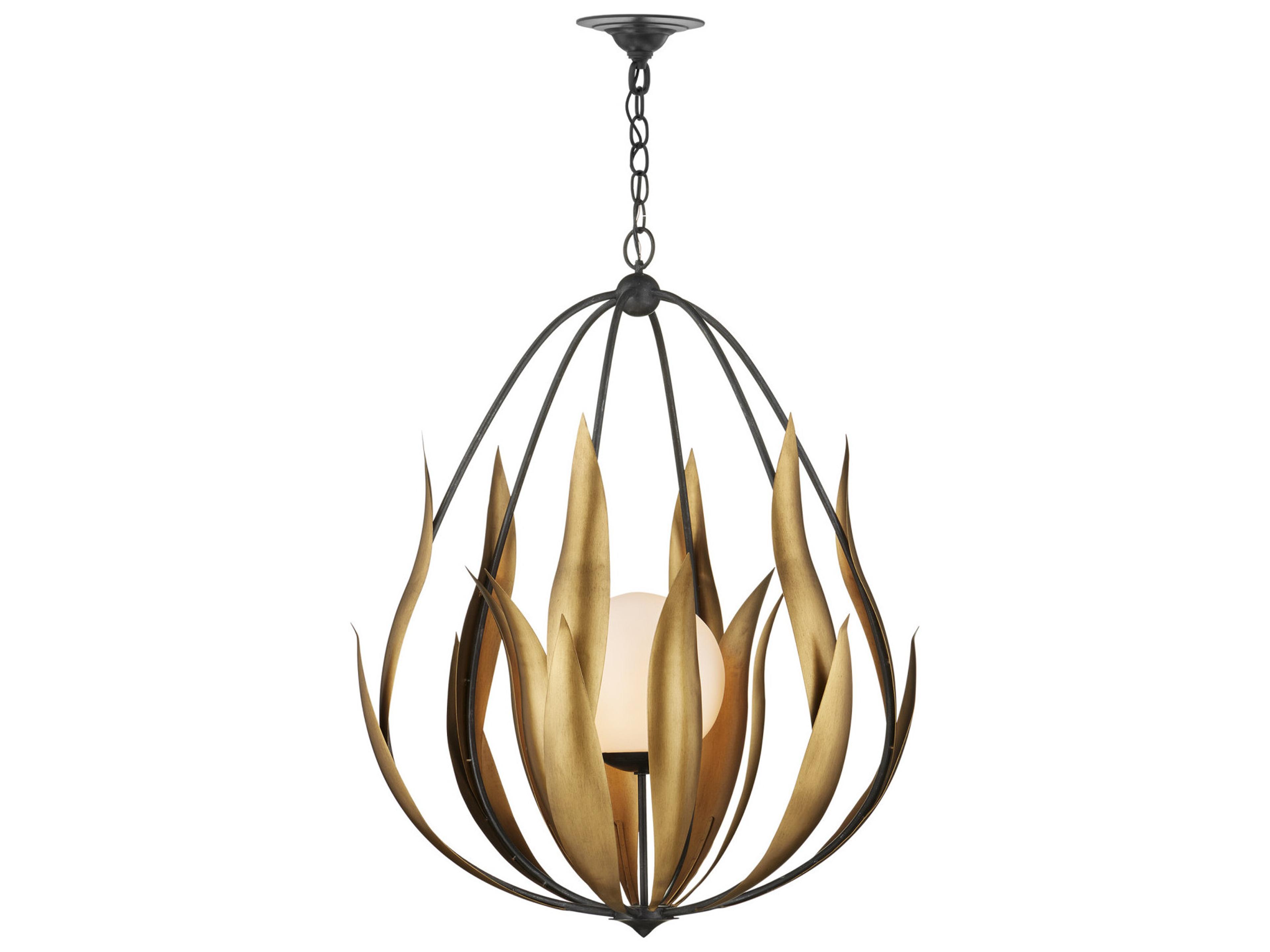 Currey & Company Endymion 1-Light Aged Steel Brass White Pendant