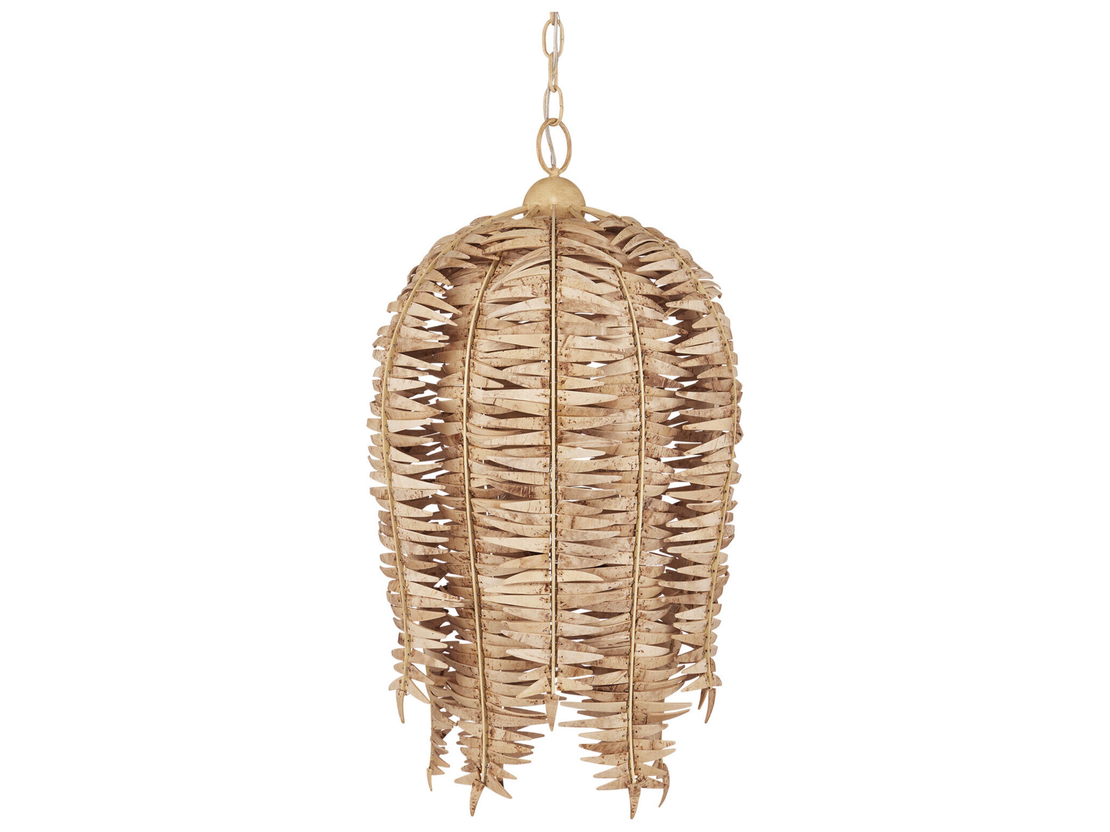 Currey & Company Tiptur 3-Light Natural Coco Cream Brown Pendant