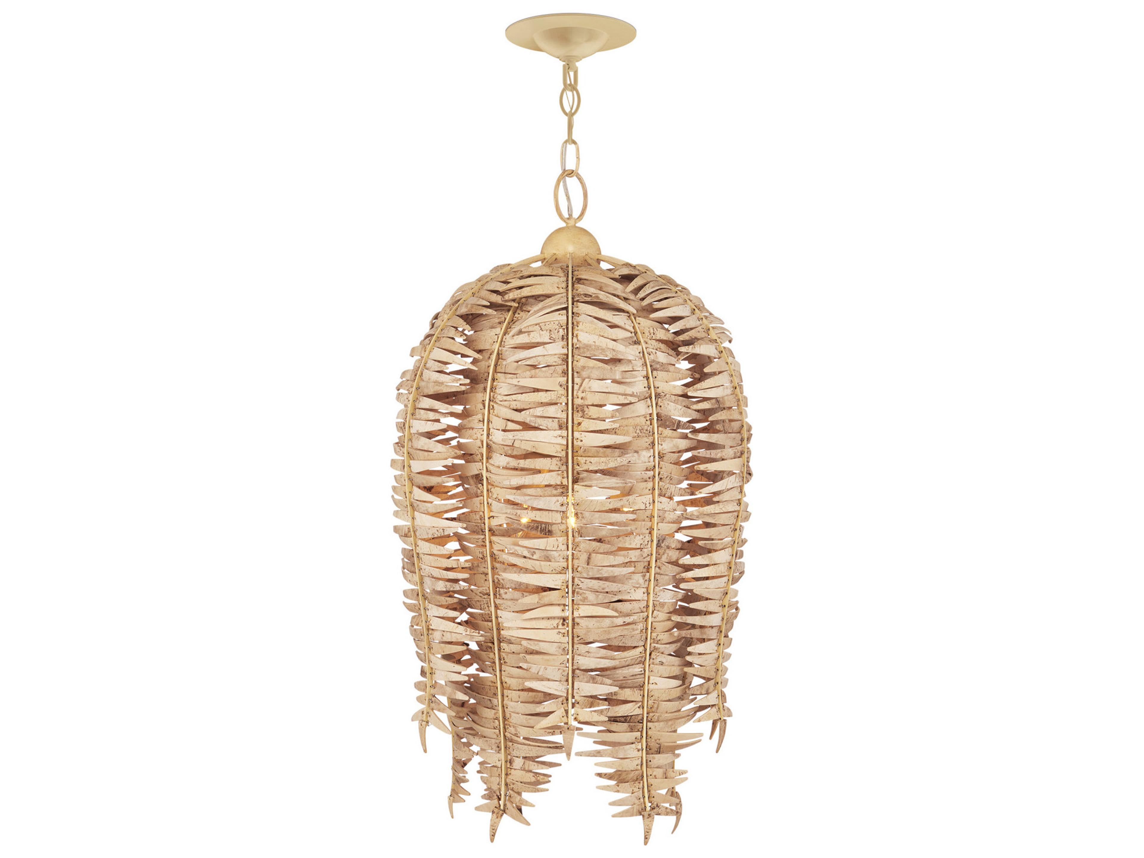 Currey & Company Tiptur 3-Light Natural Coco Cream Brown Pendant