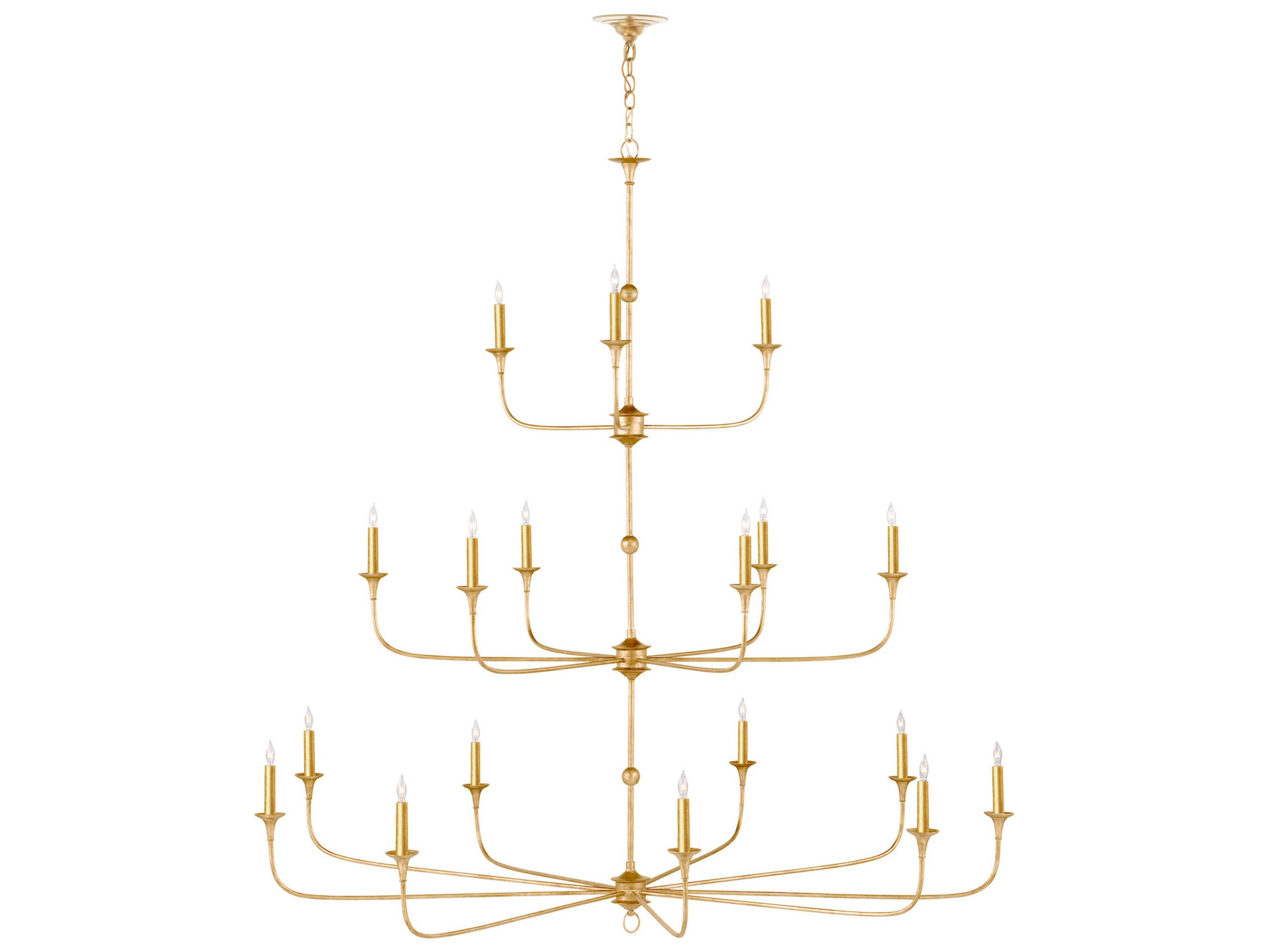 Currey & Company Nottaway 18-Light Satin Gold Candelabra Chandelier