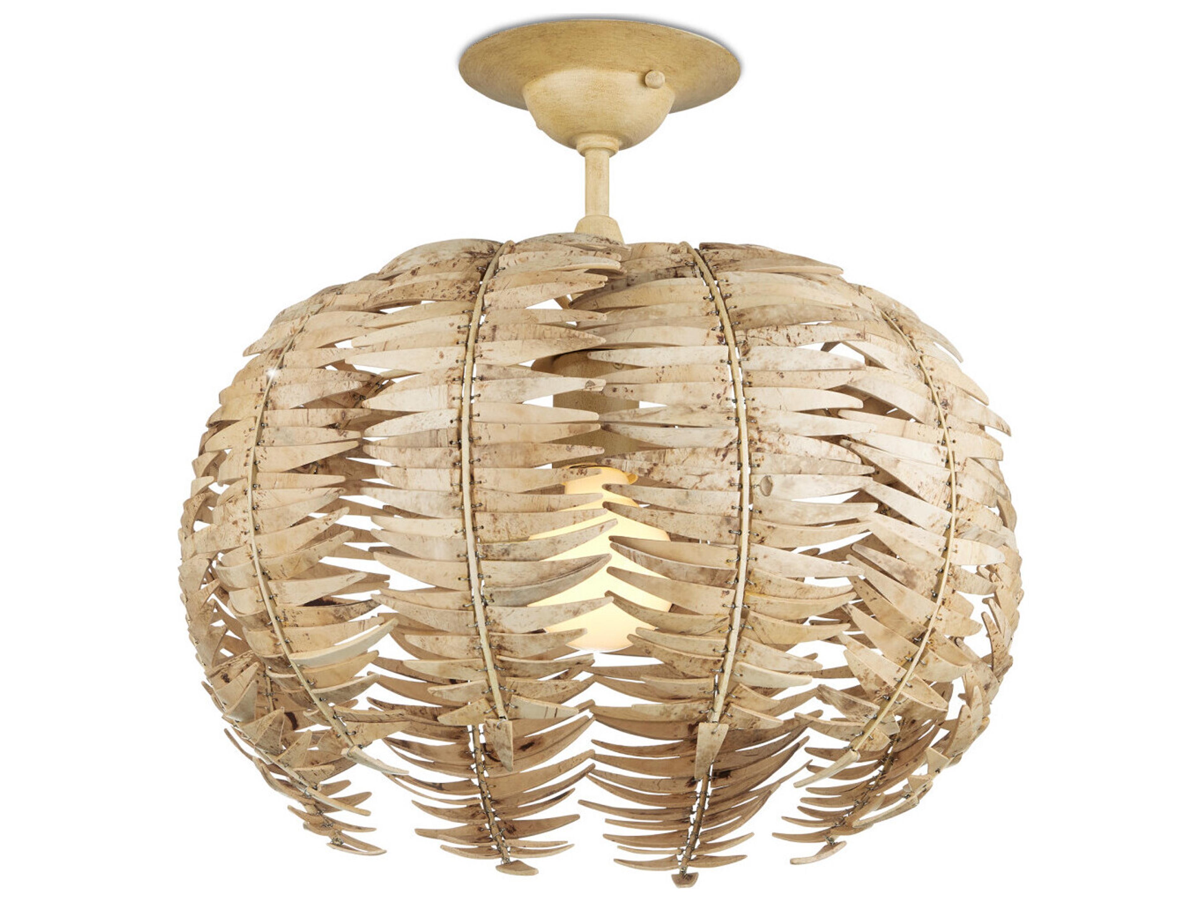 Currey & Company Tiptur 1-Light Natural Coco Cream Brown Semi Flush Mount