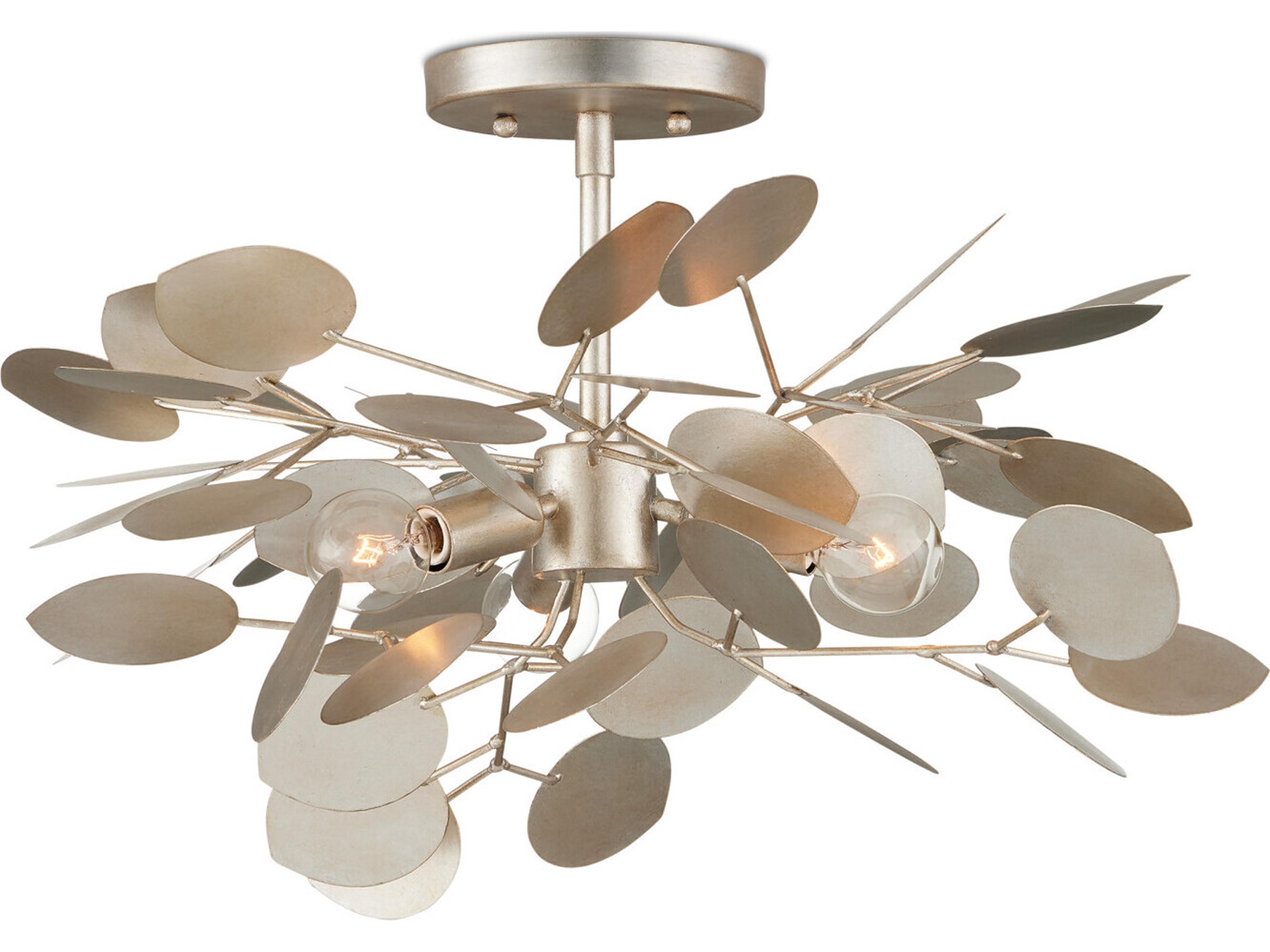 Currey & Company Lunaria 3-Light Satin Silver Semi Flush Mount