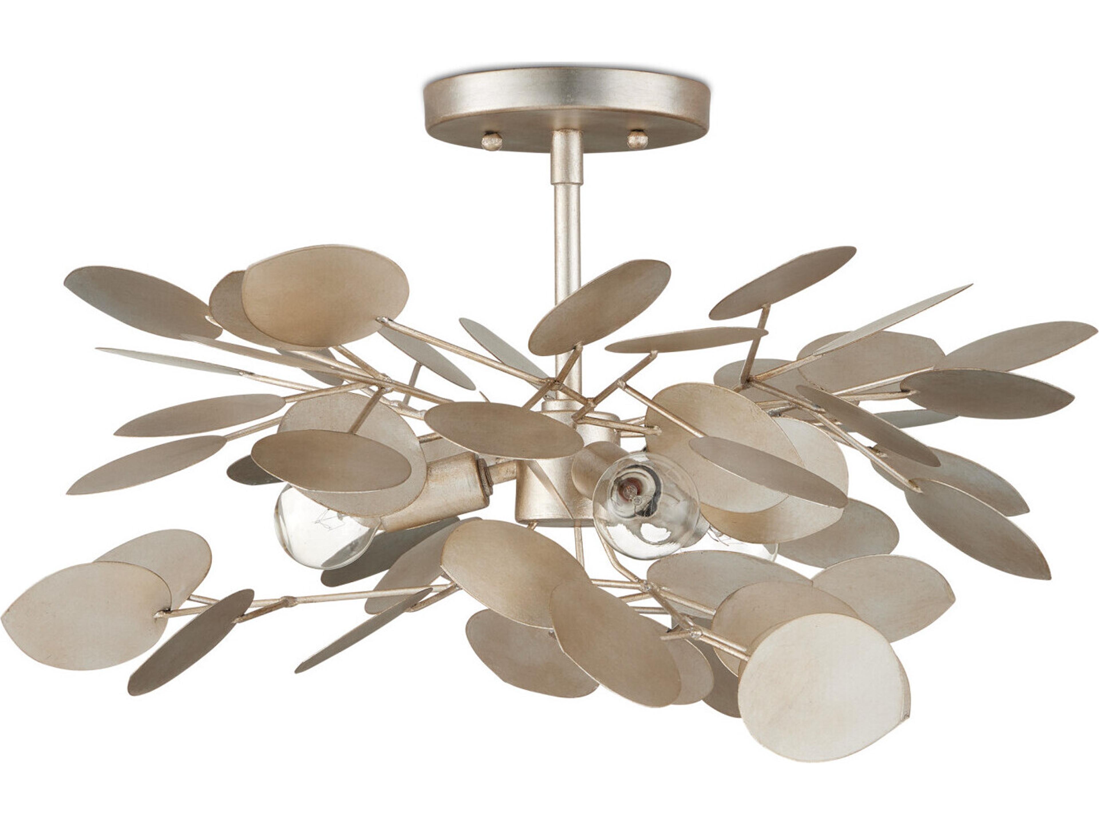 Currey & Company Lunaria 3-Light Satin Silver Semi Flush Mount