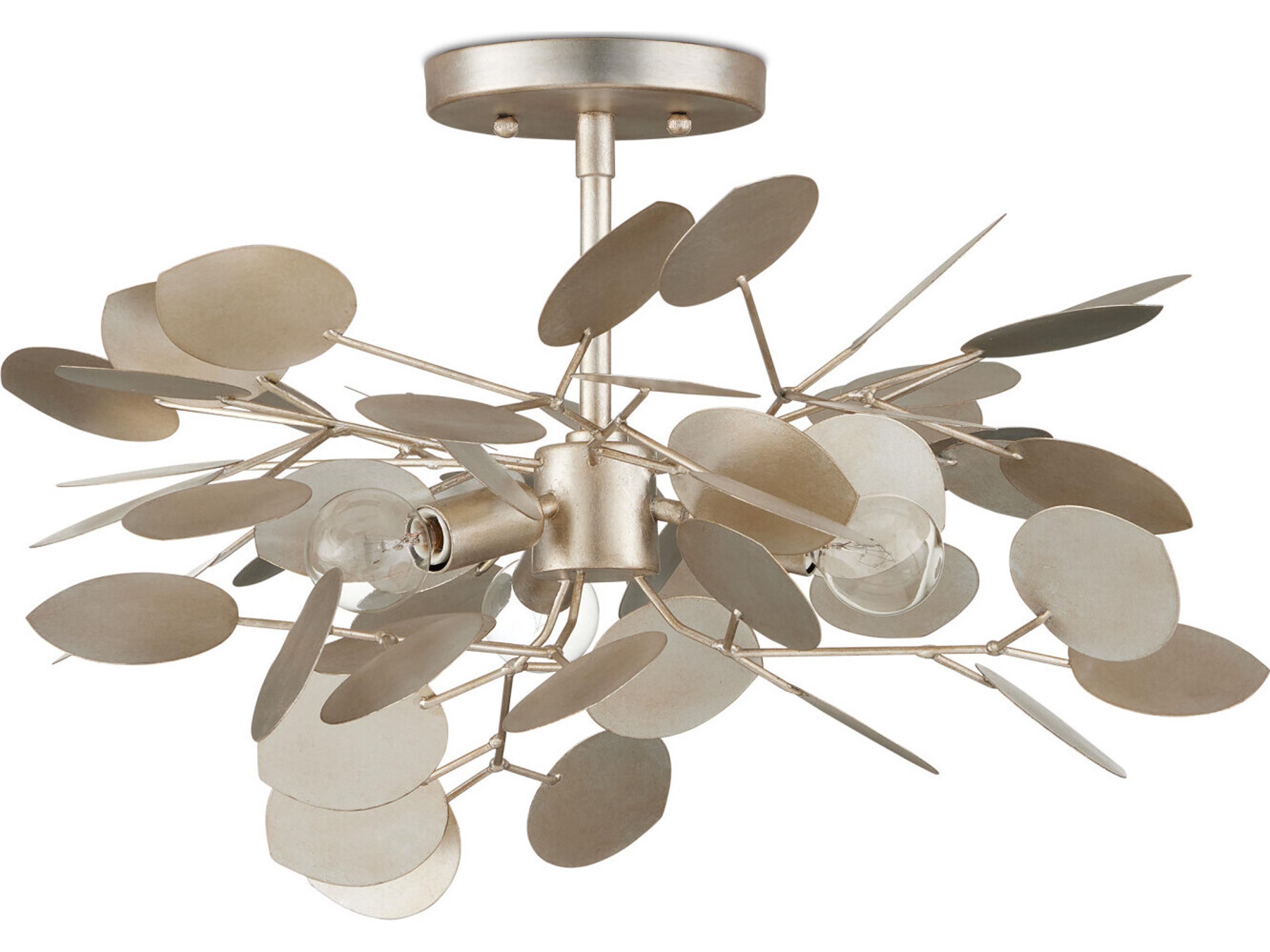Currey & Company Lunaria 3-Light Satin Silver Semi Flush Mount