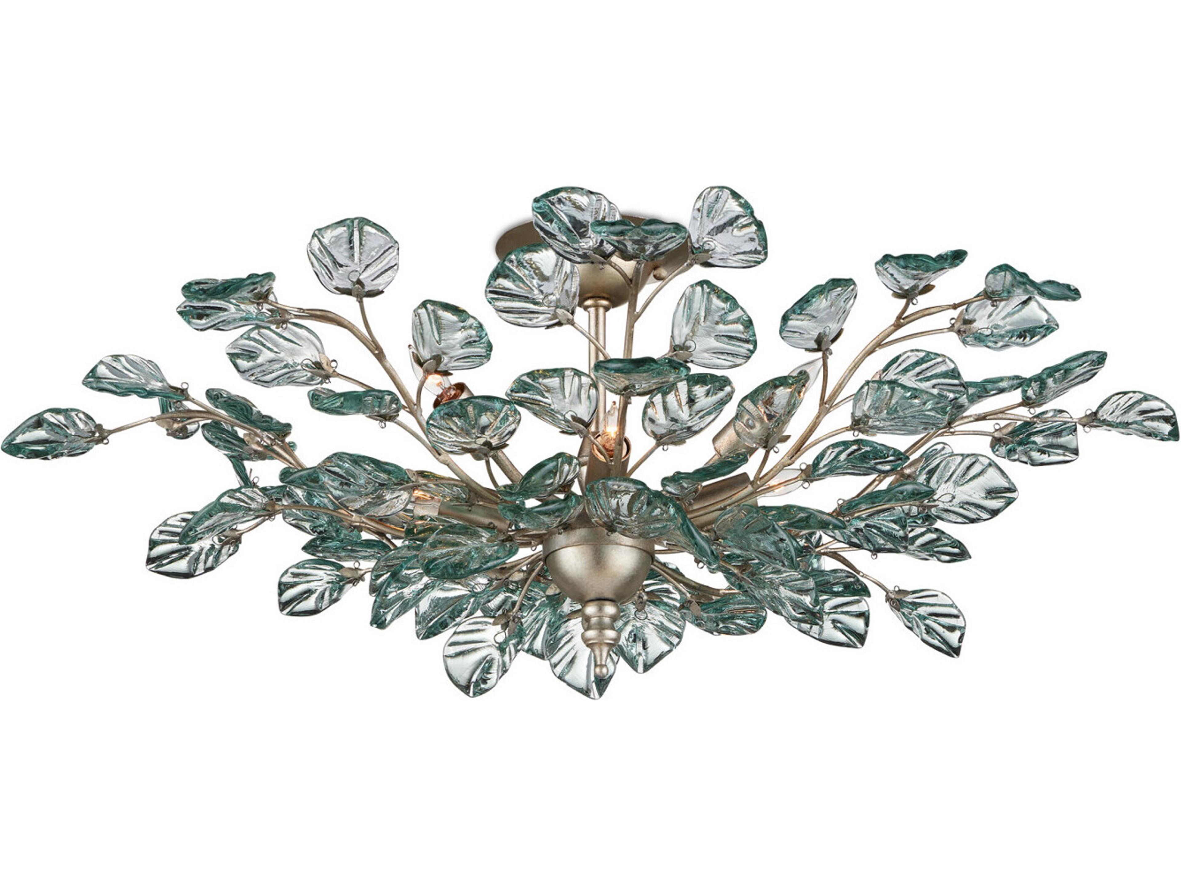 Currey & Company Baobab 8-Light Carved Silver Semi Flush Mount