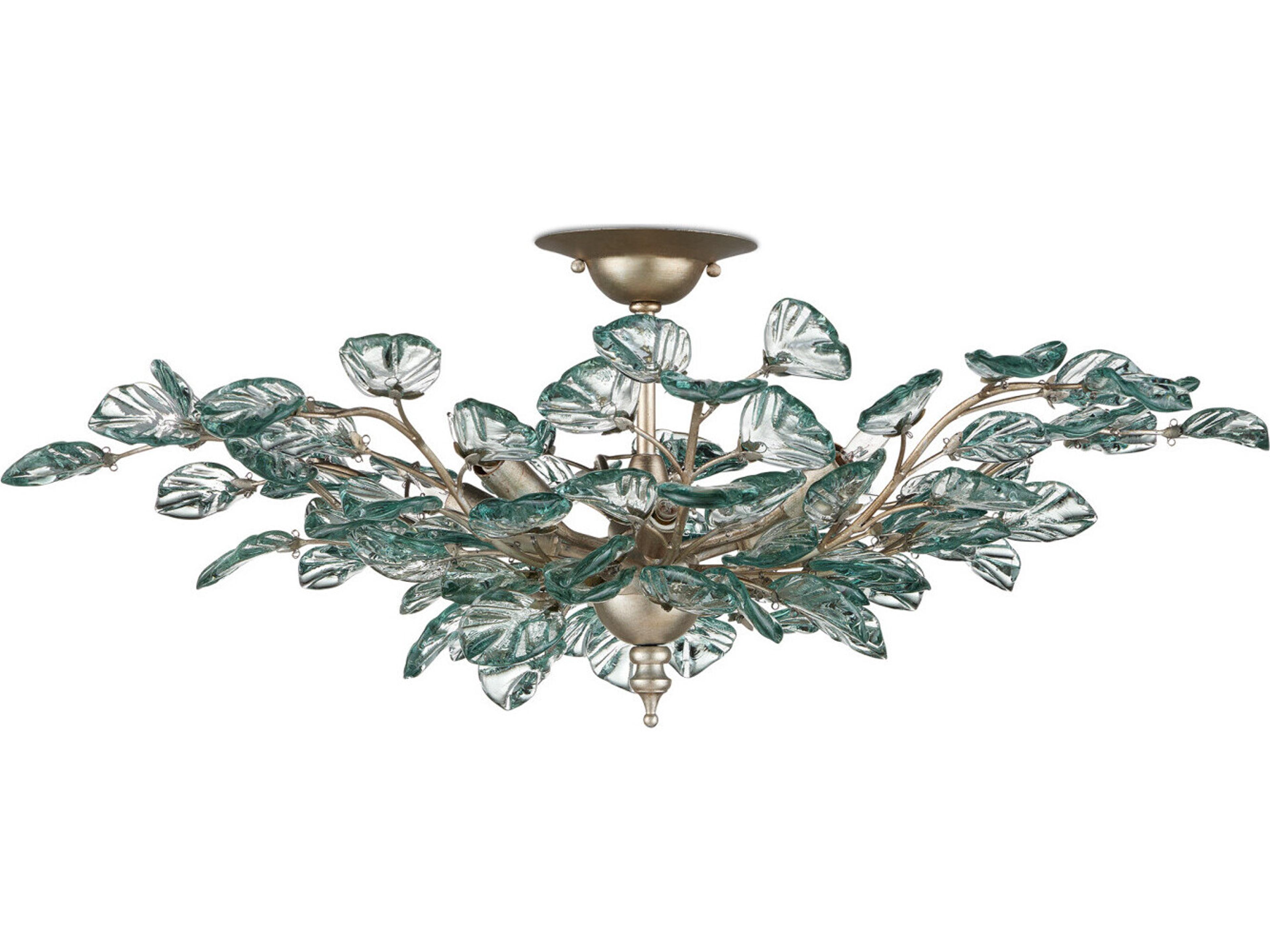 Currey & Company Baobab 8-Light Carved Silver Semi Flush Mount