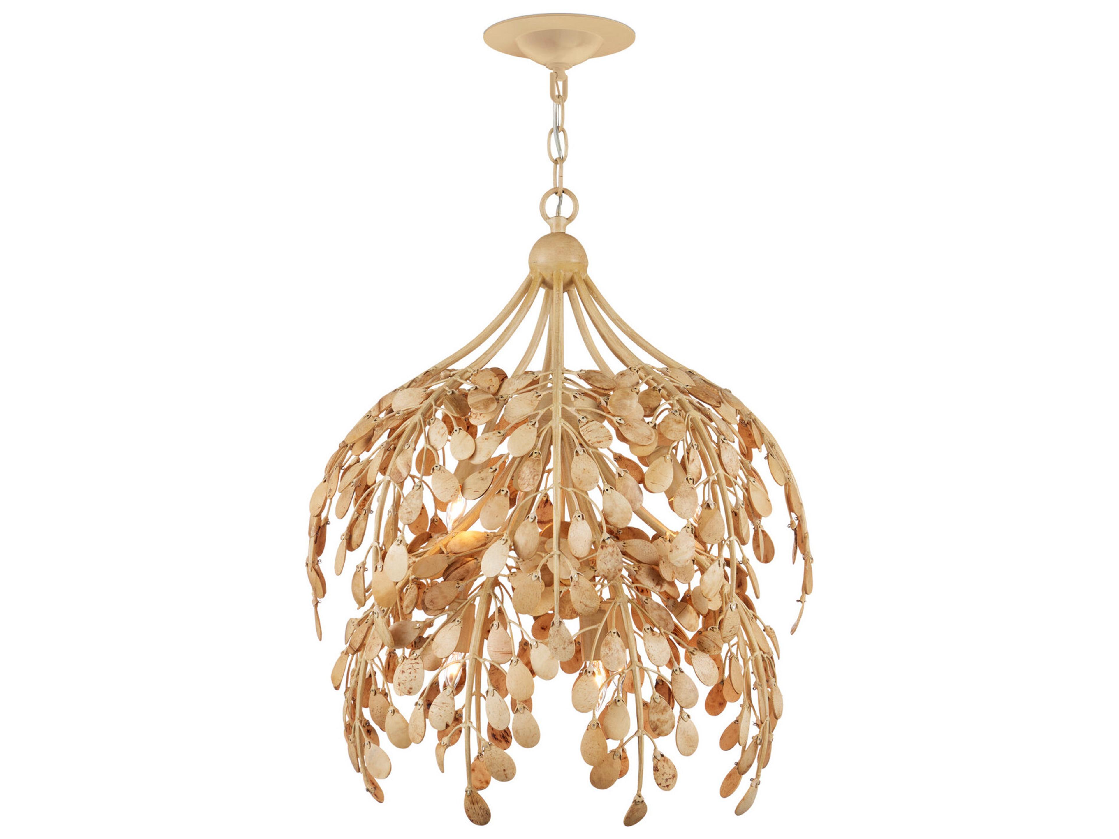 Currey & Company Maypan 6-Light Coco Cream Natural Brown Pendant