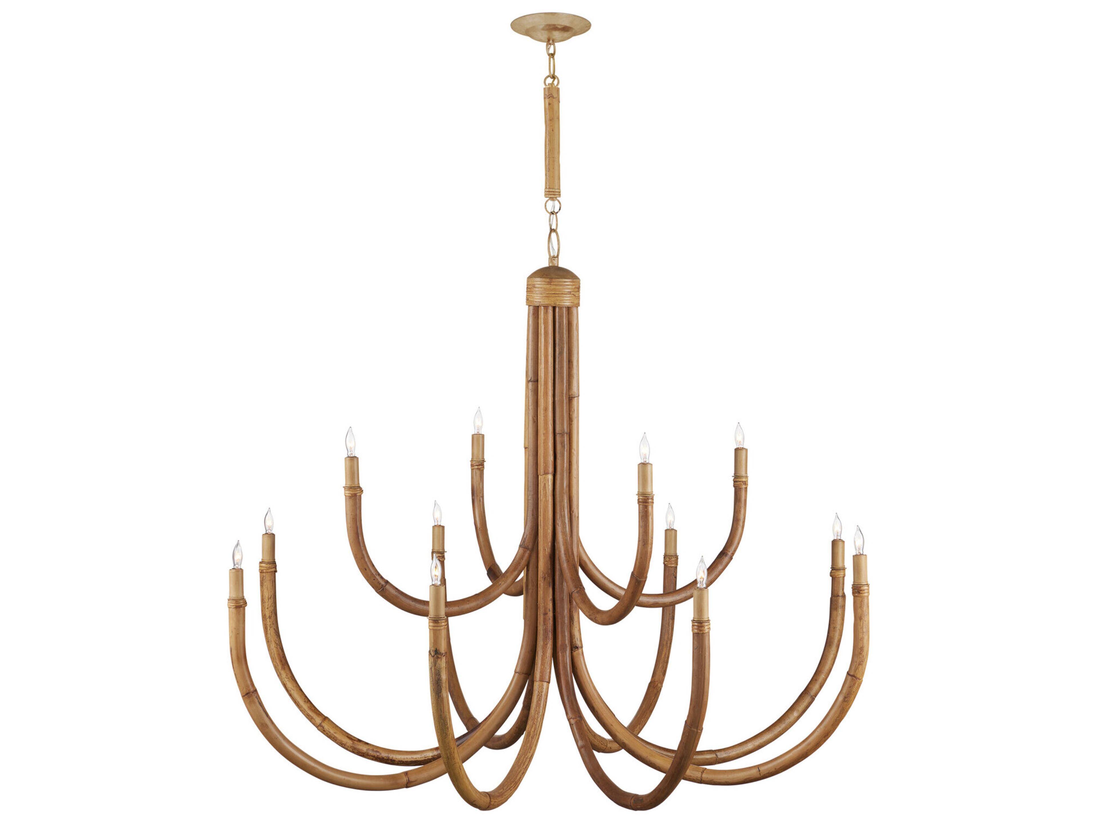 Currey & Company Samsara 12-Light Natural Saddle Tan Brown Candelabra Tiered Chandelier