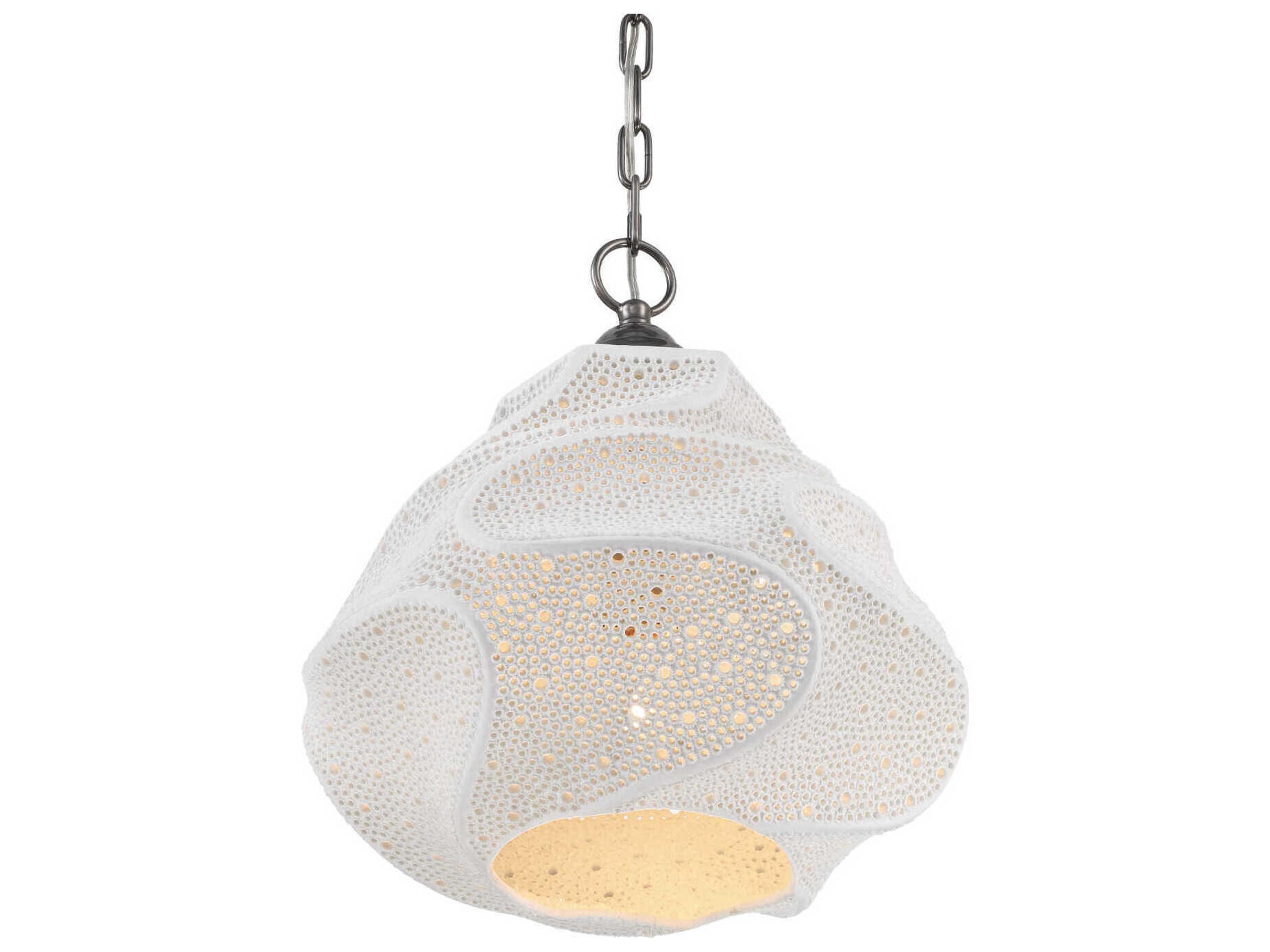 Currey & Company Wintershall 1-Light White Antique Brushed Nickel Pendant