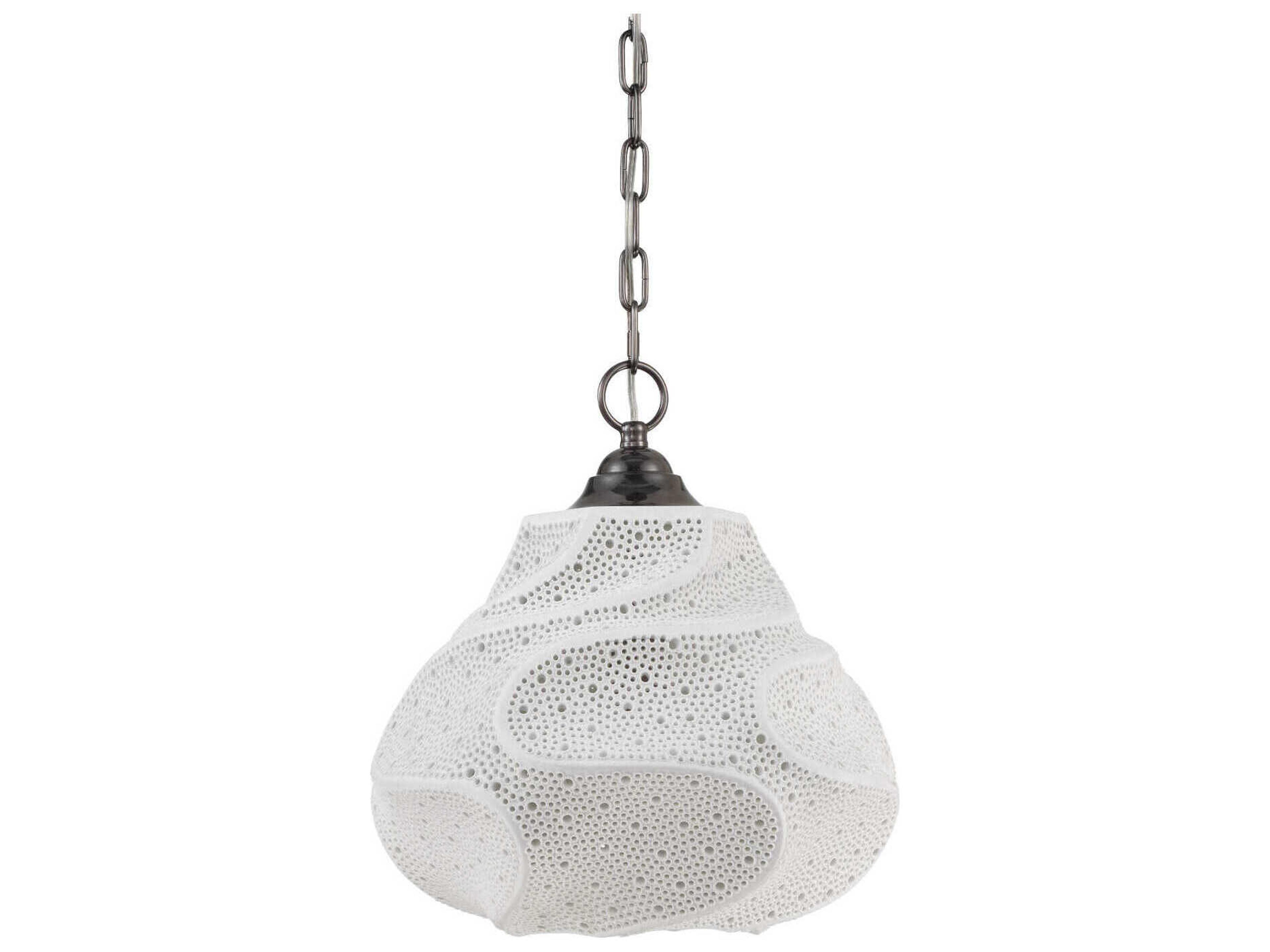 Currey & Company Wintershall 1-Light White Antique Brushed Nickel Pendant