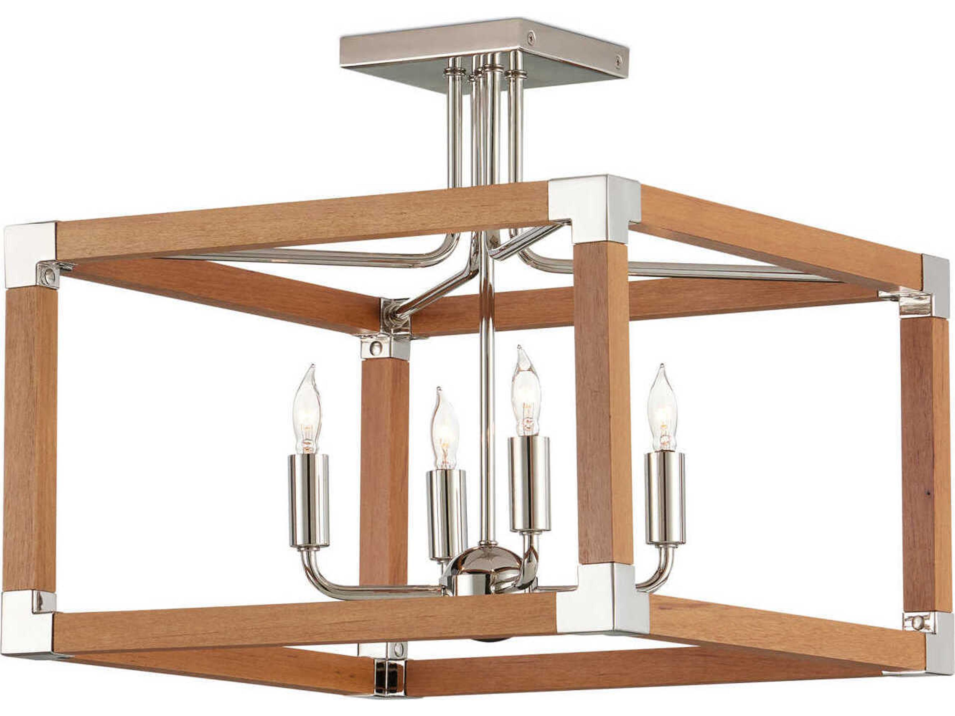 Boyd 4-Light Natural Polished Nickel Brown Geometric Semi Flush Mount