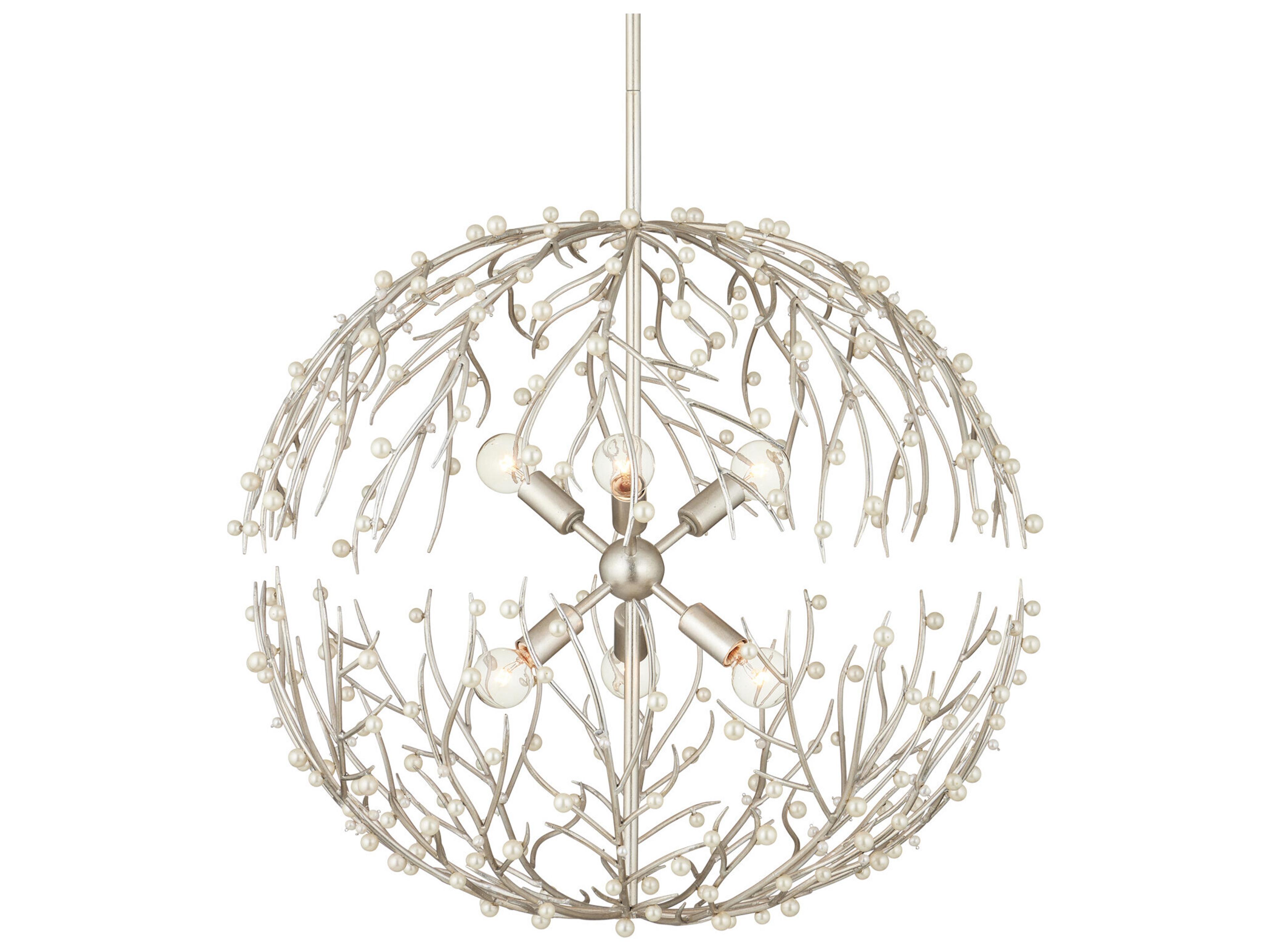 Shinju 6-Light Contemporary Silver Leaf Pendant