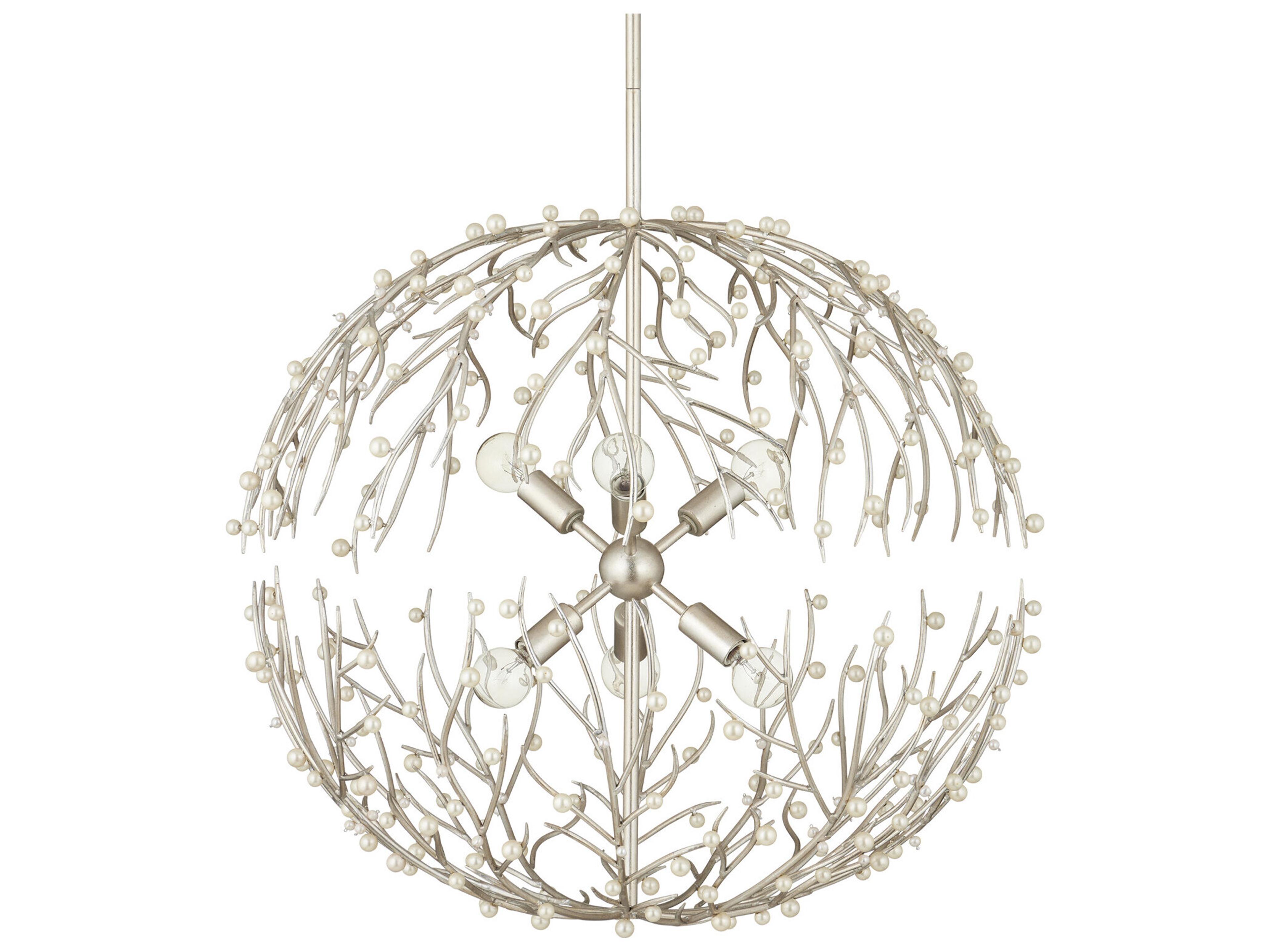 Currey & Company Shinju 6-Light Contemporary Silver Leaf Pendant