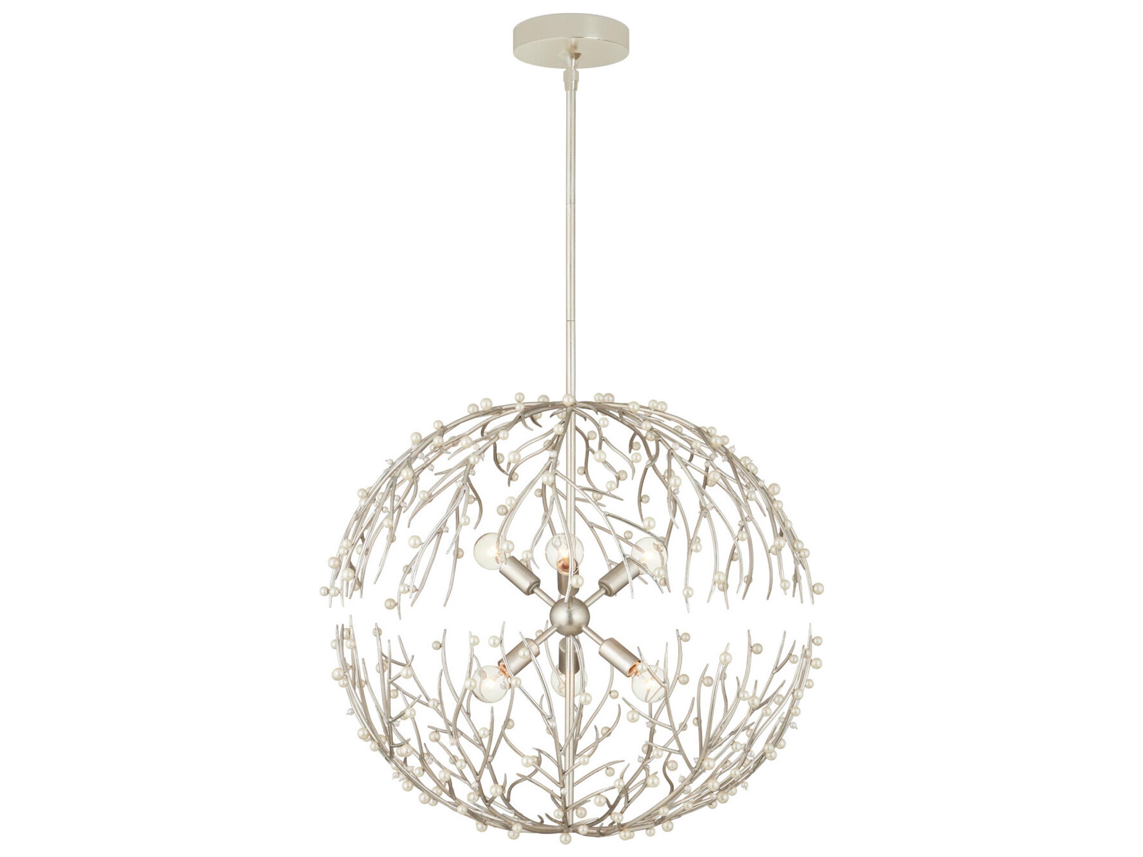 Currey & Company Shinju 6-Light Contemporary Silver Leaf Pendant