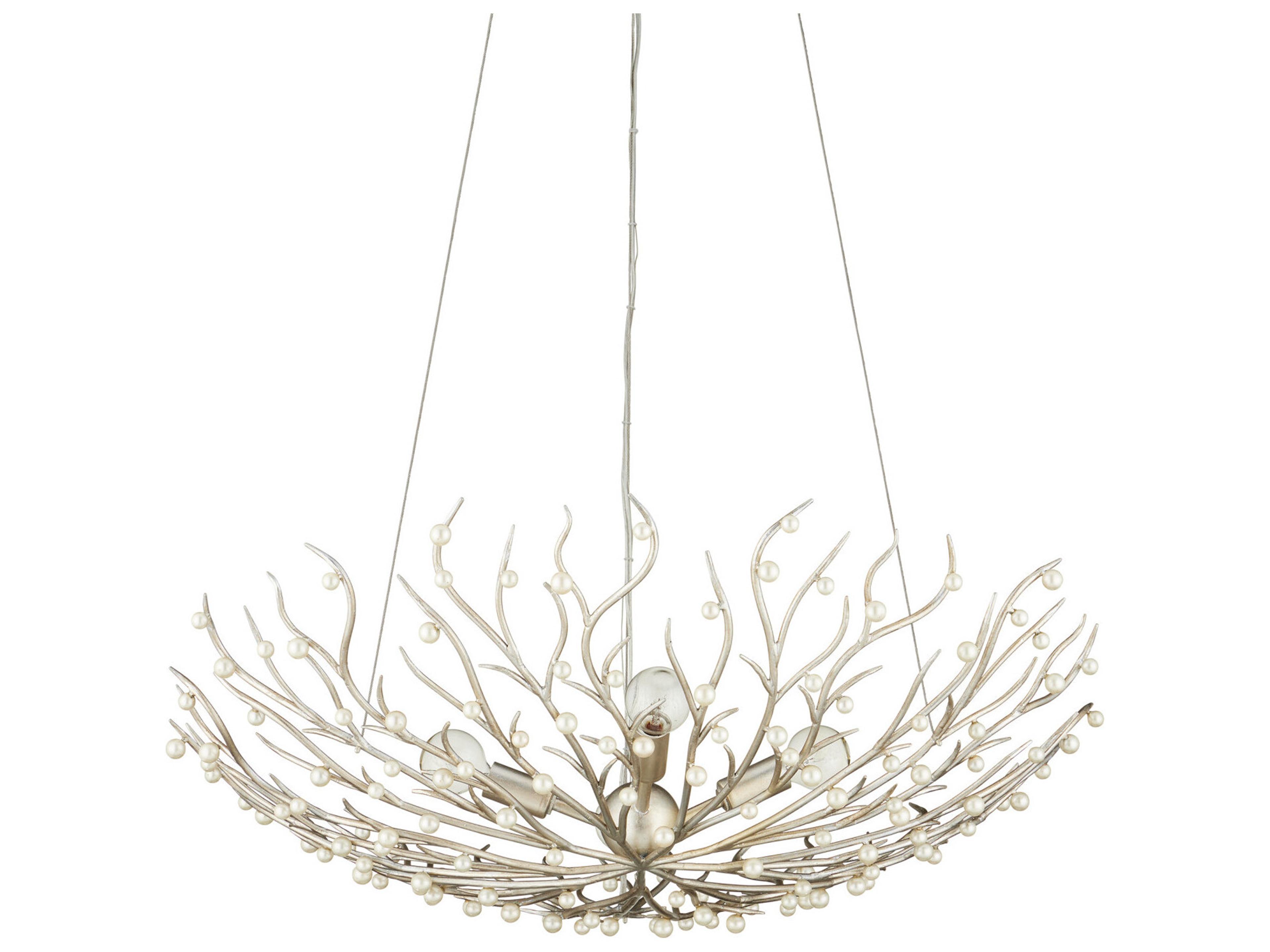 Currey & Company Shinju 4-Light Contemporary Silver Leaf Pendant