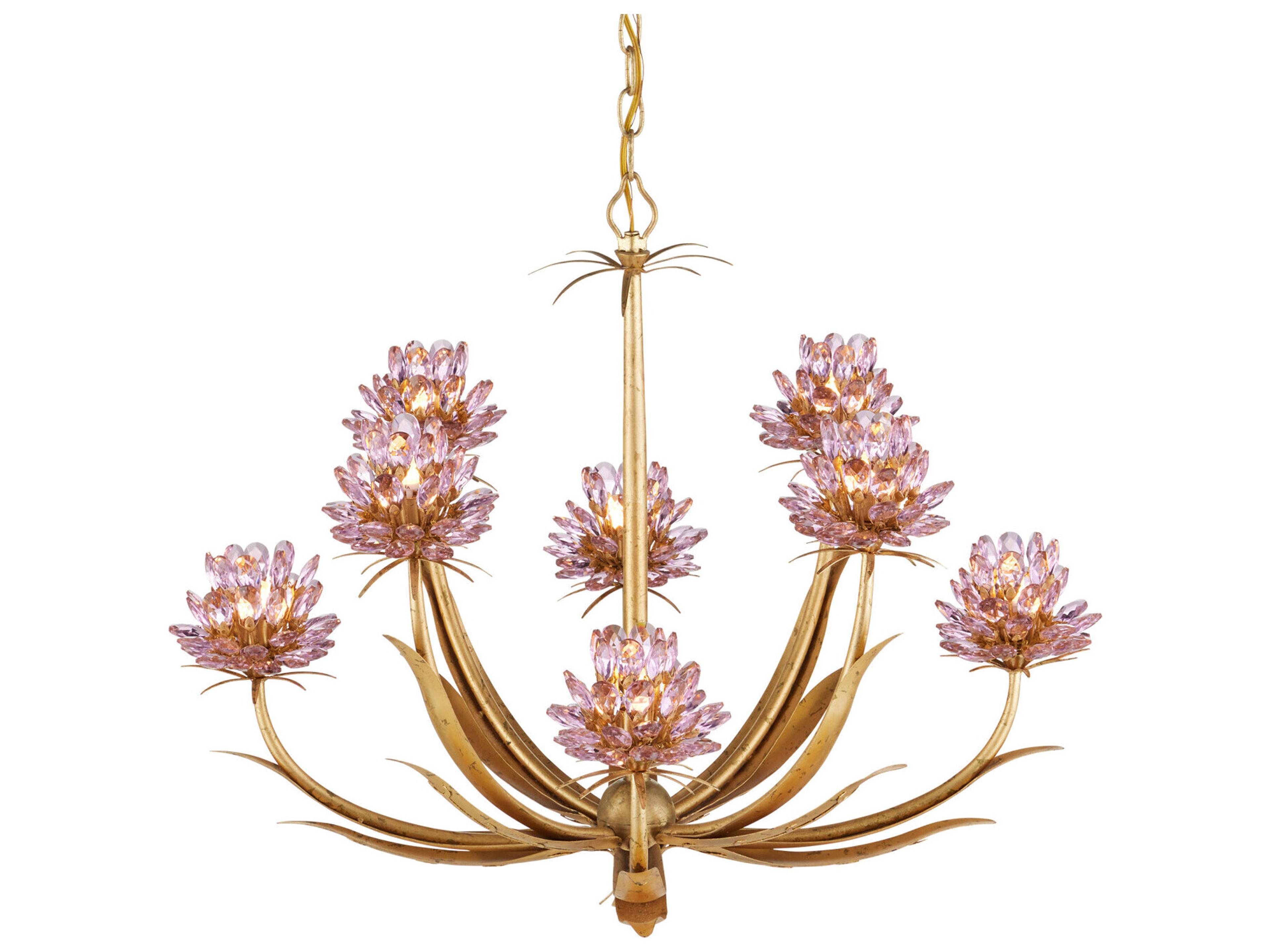 Currey & Company Marilee 8-Light Pink Dutch Gold Leaf Chandelier