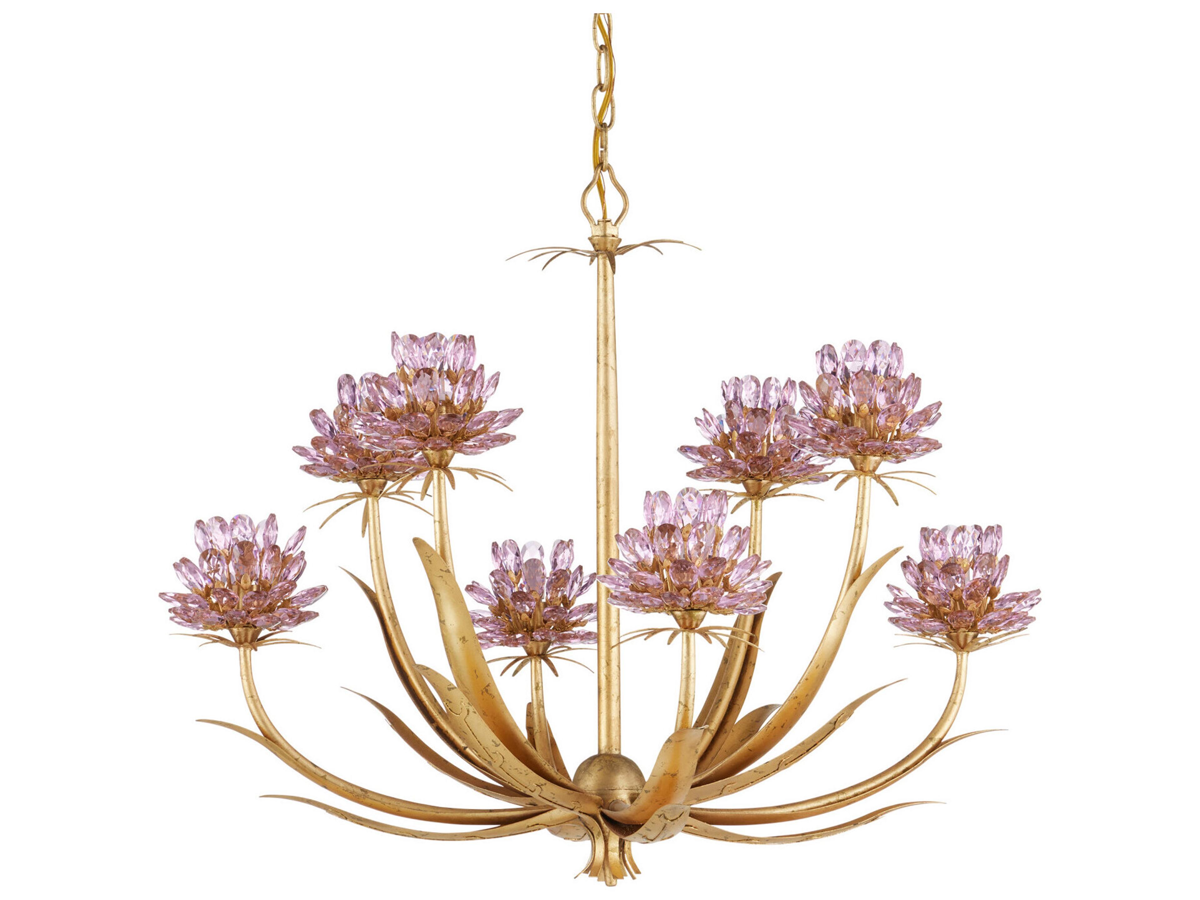 Currey & Company Marilee 8-Light Pink Dutch Gold Leaf Chandelier