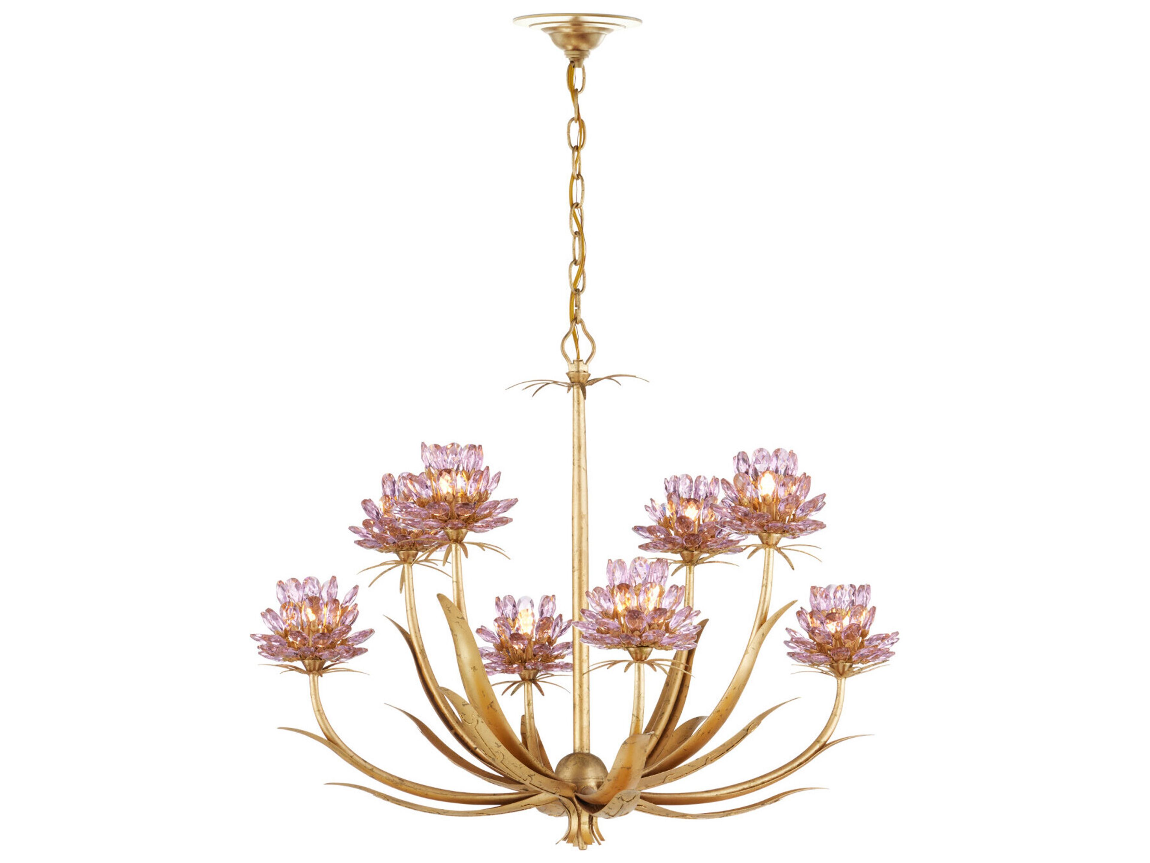 Currey & Company Marilee 8-Light Pink Dutch Gold Leaf Chandelier