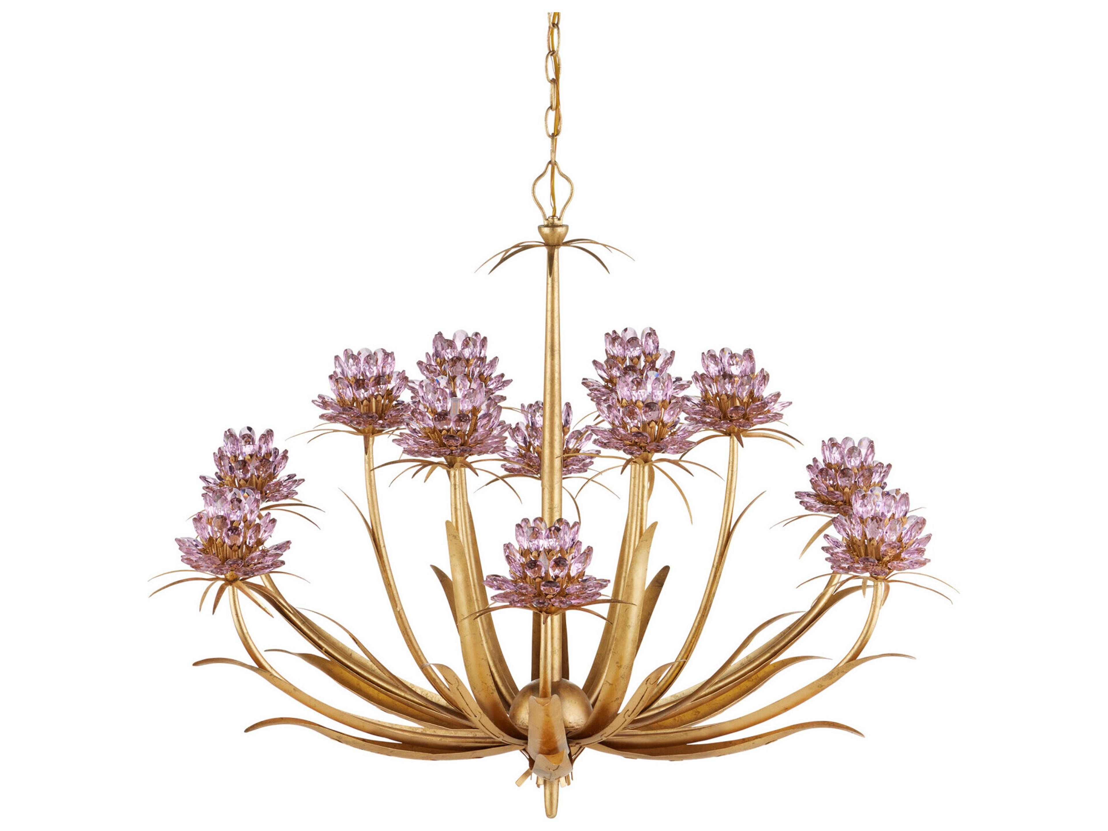Currey & Company Marilee 12-Light Pink Dutch Gold Leaf Chandelier