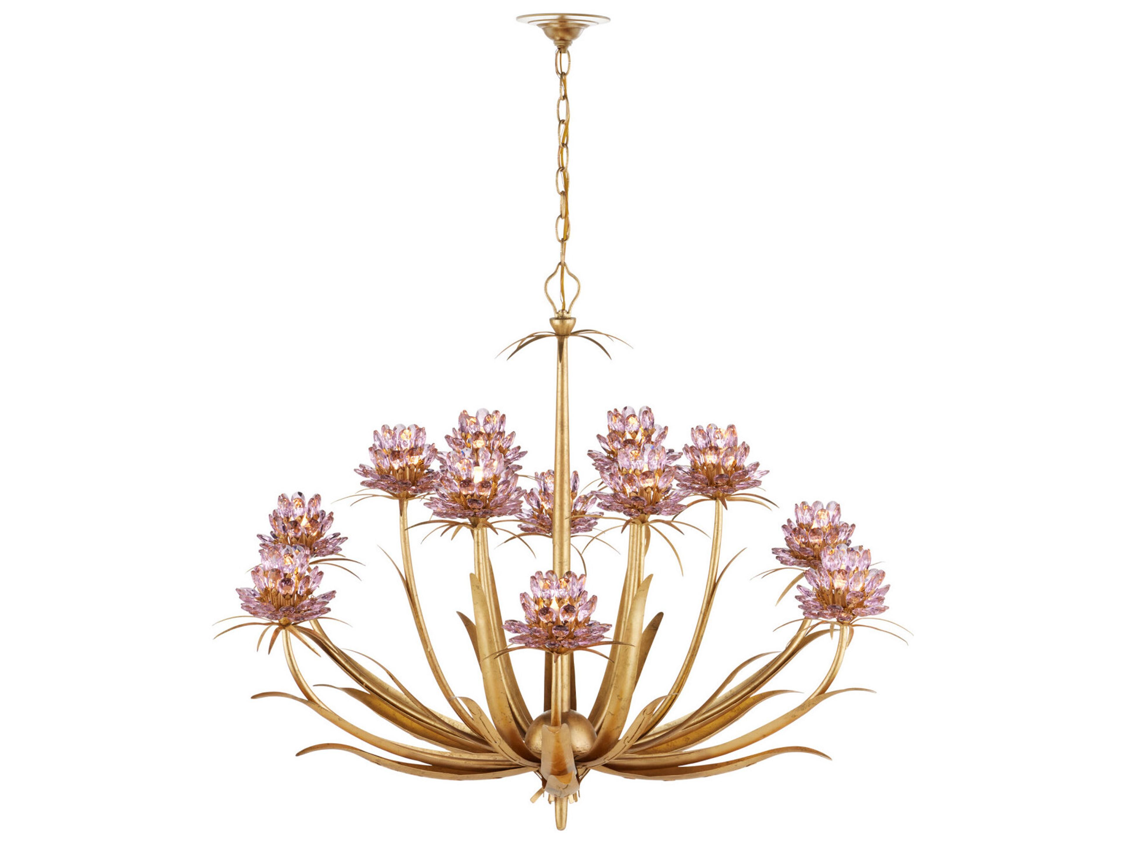 Currey & Company Marilee 12-Light Pink Dutch Gold Leaf Chandelier