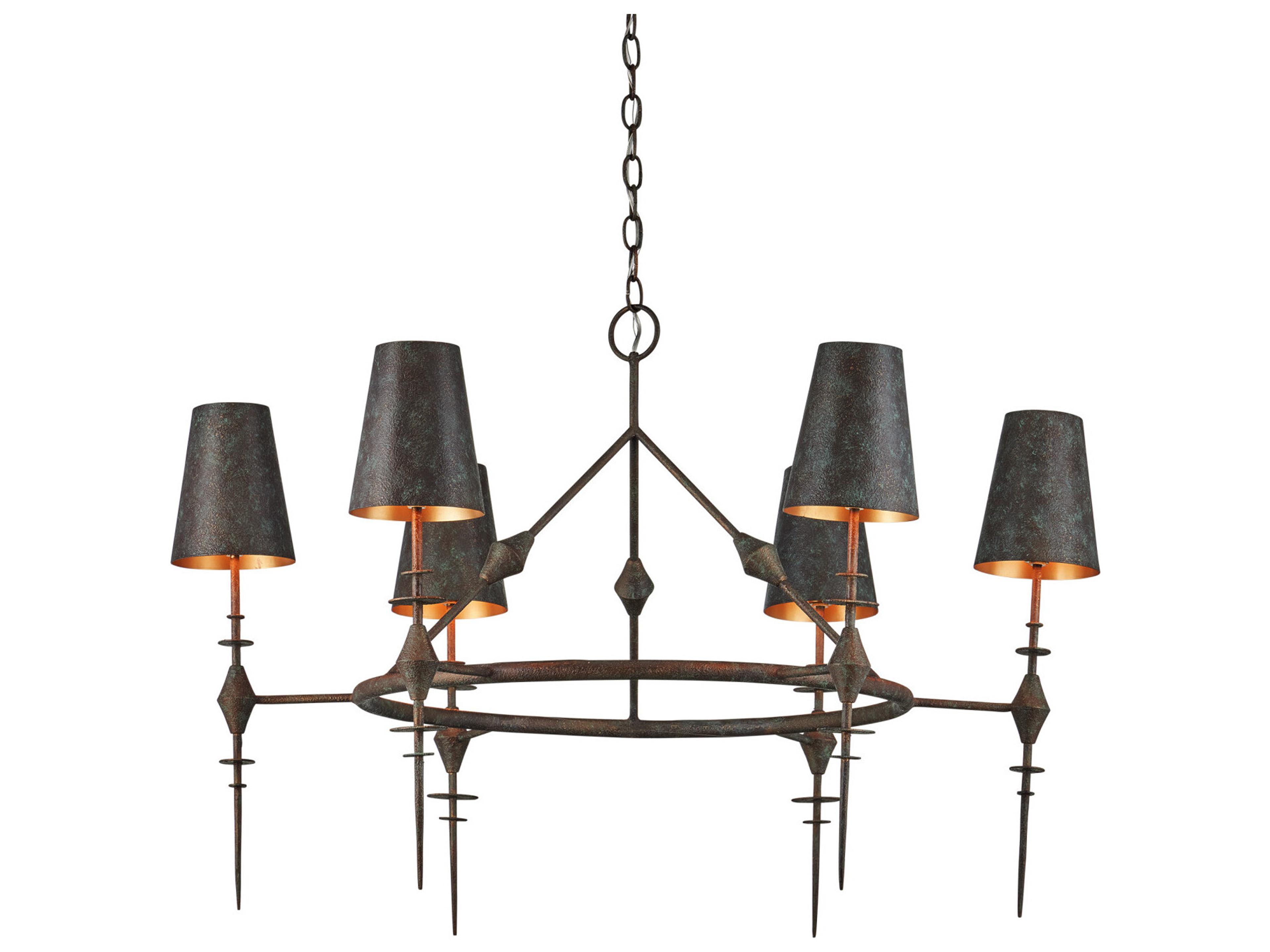 Currey & Company Anselm 6-Light Verde Bronze Contemporary Gold Chandelier