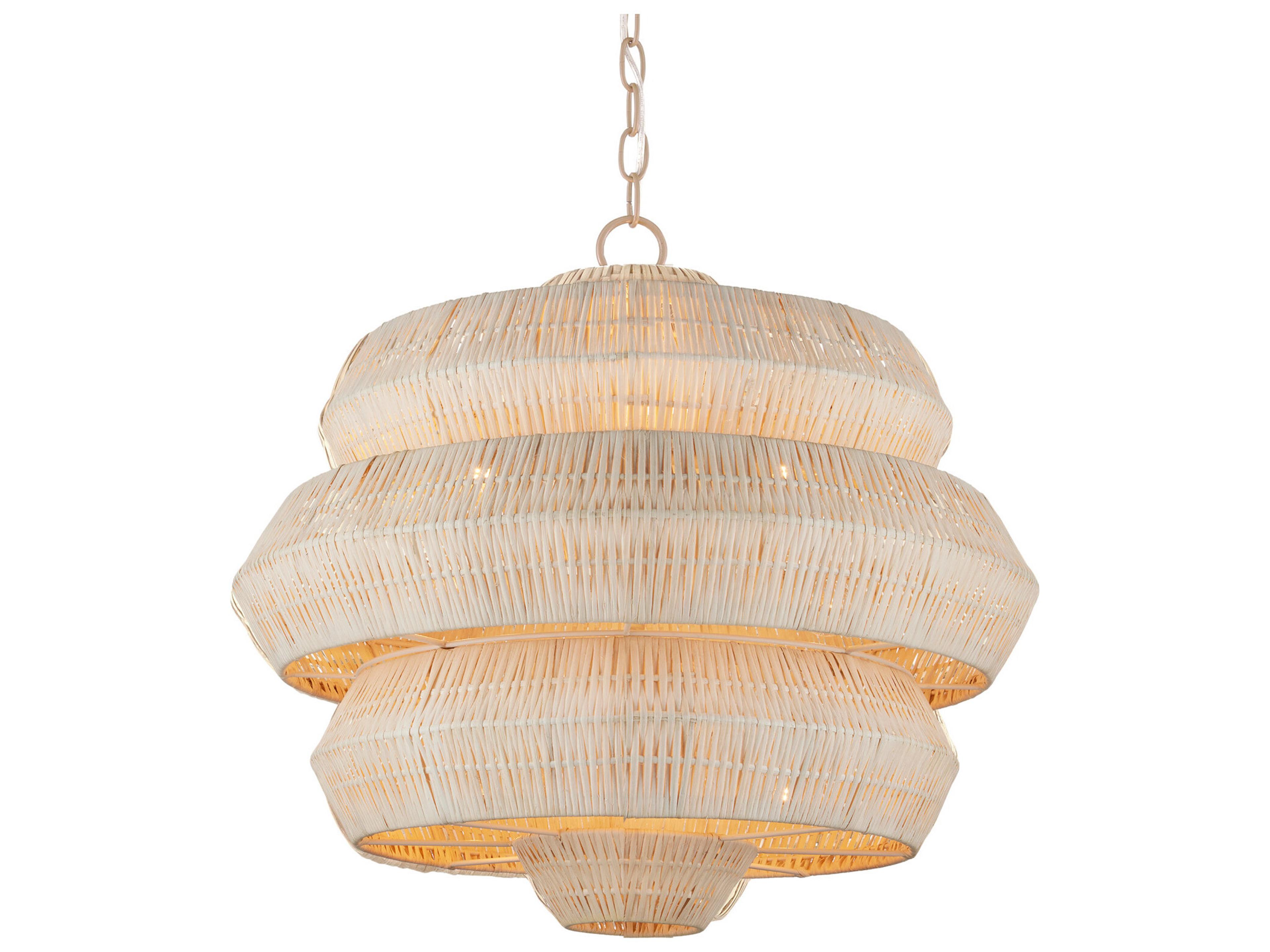 Currey & Company Antibes 3-Light Bleached Natural Snow White Chandelier