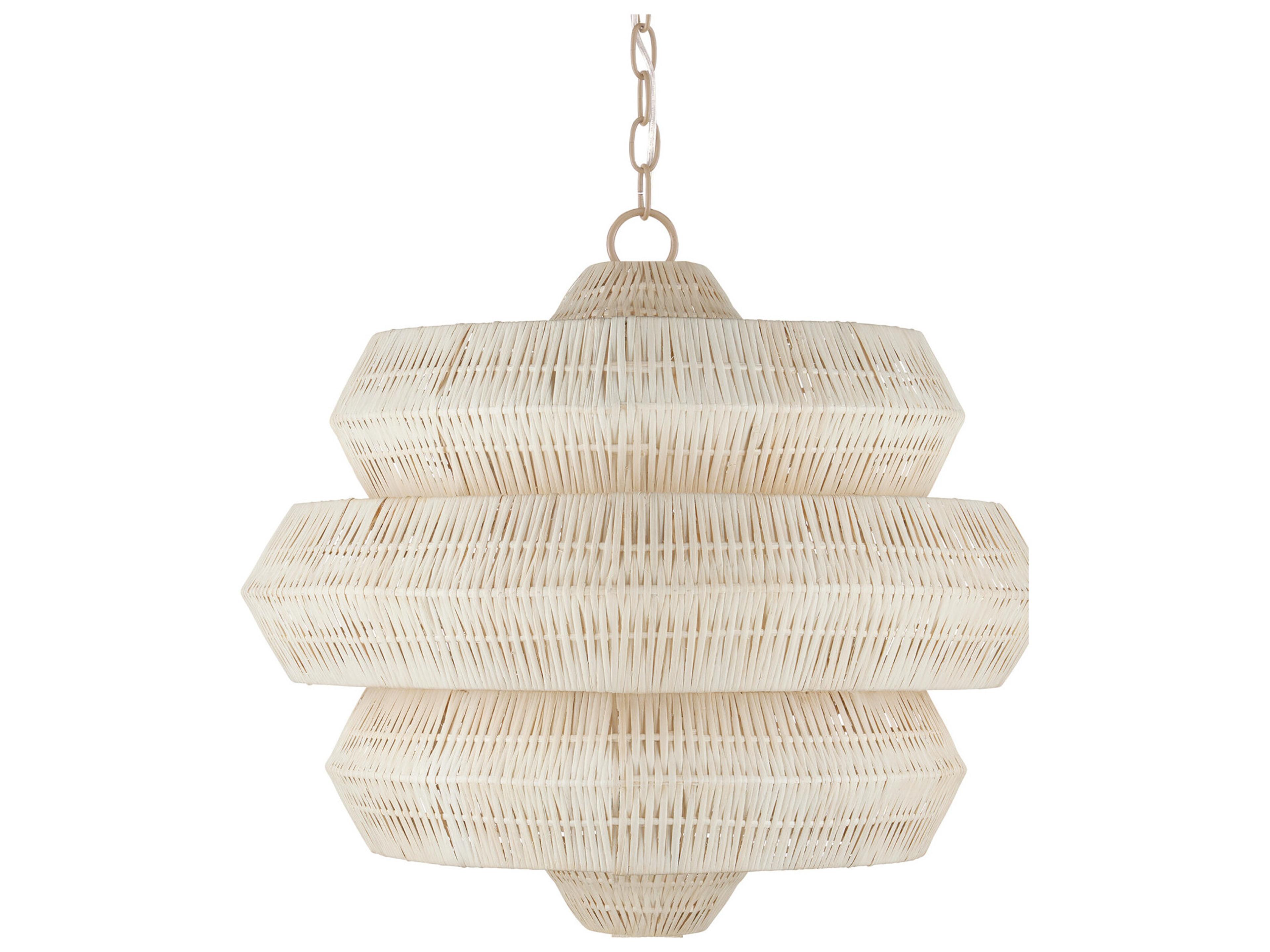 Currey & Company Antibes 3-Light Bleached Natural Snow White Chandelier