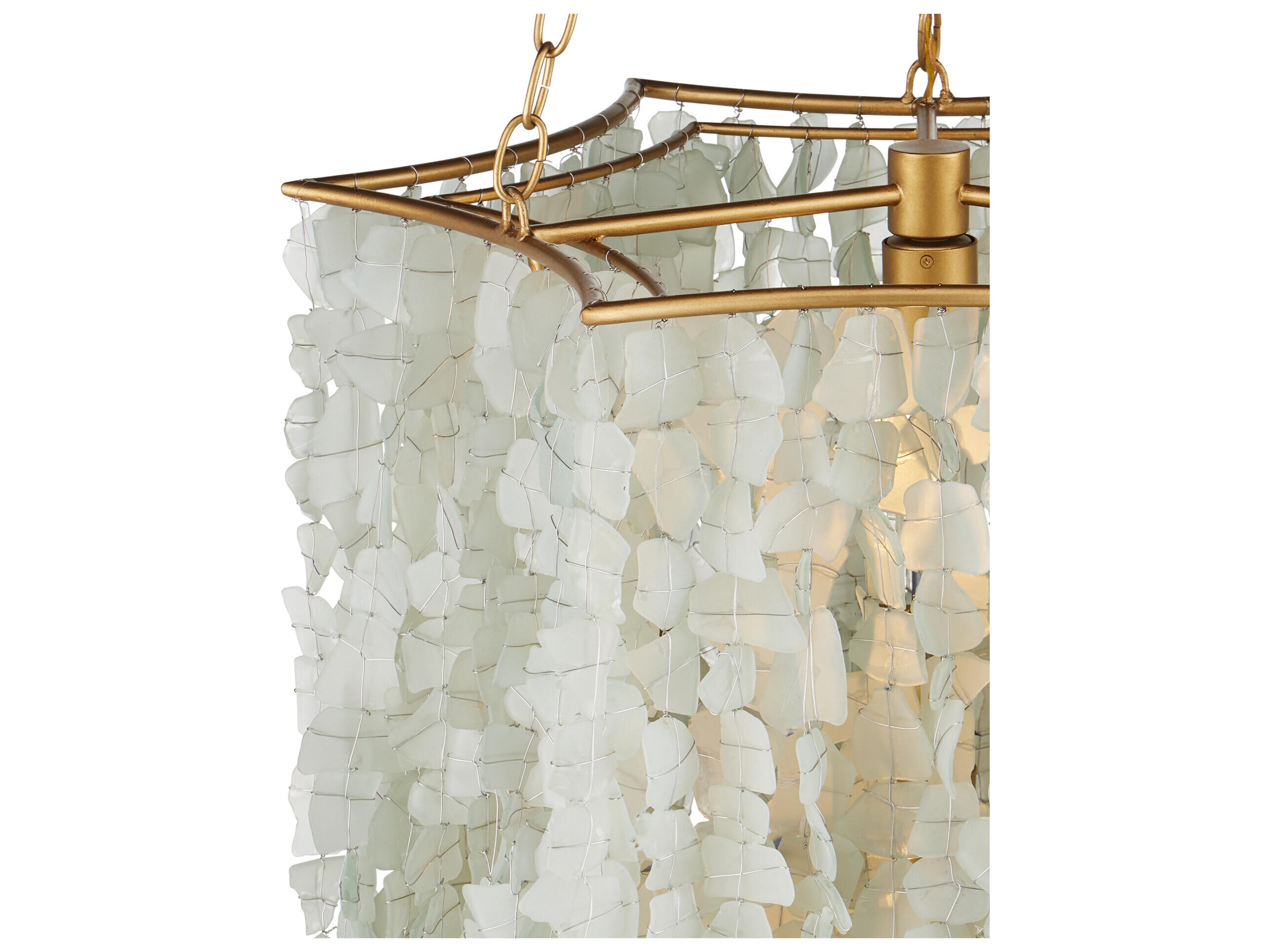 Currey & Company Verre De Mer 6-Light Seaglass Contemporary Gold Pendant