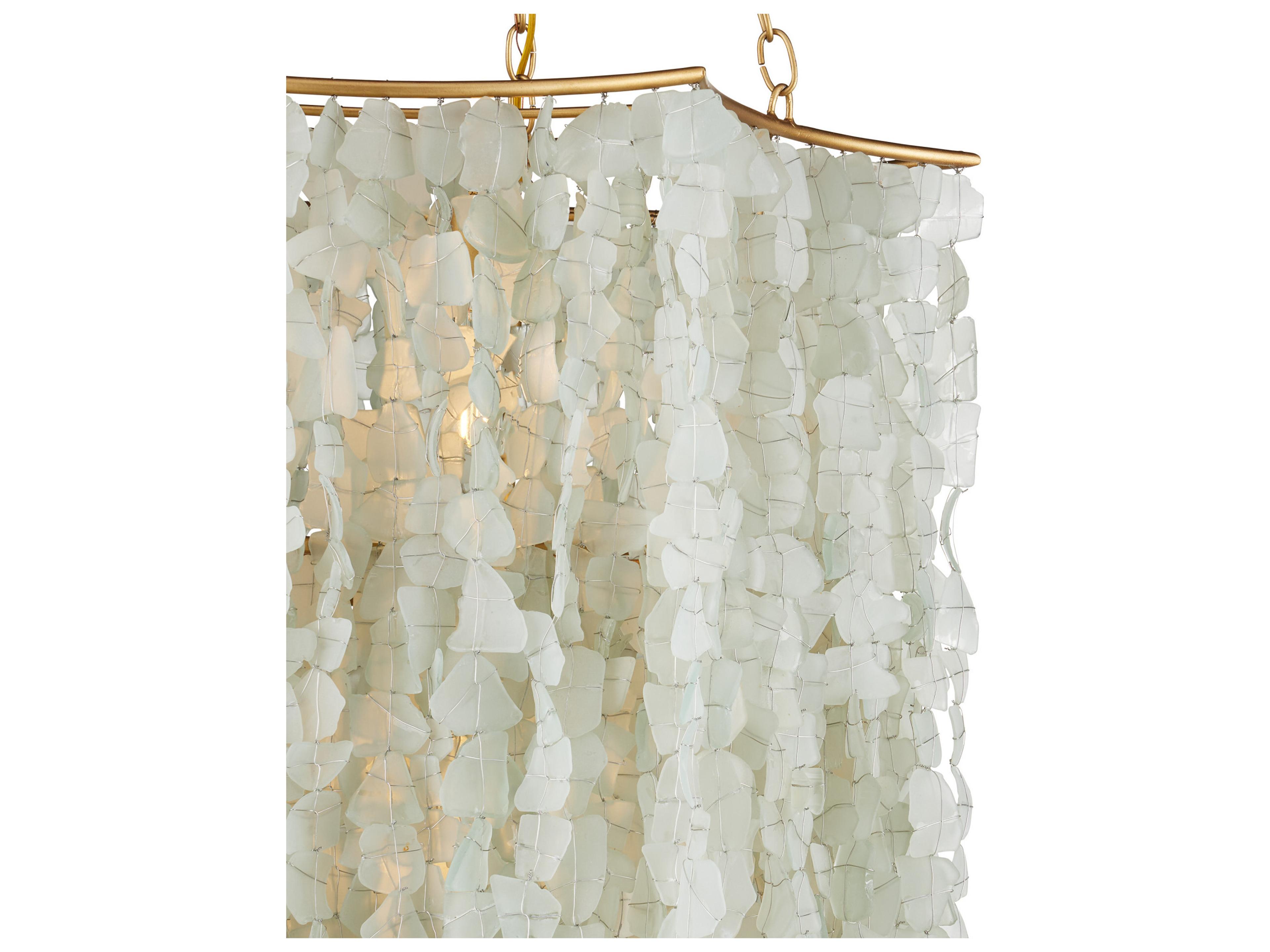 Currey & Company Verre De Mer 6-Light Seaglass Contemporary Gold Pendant