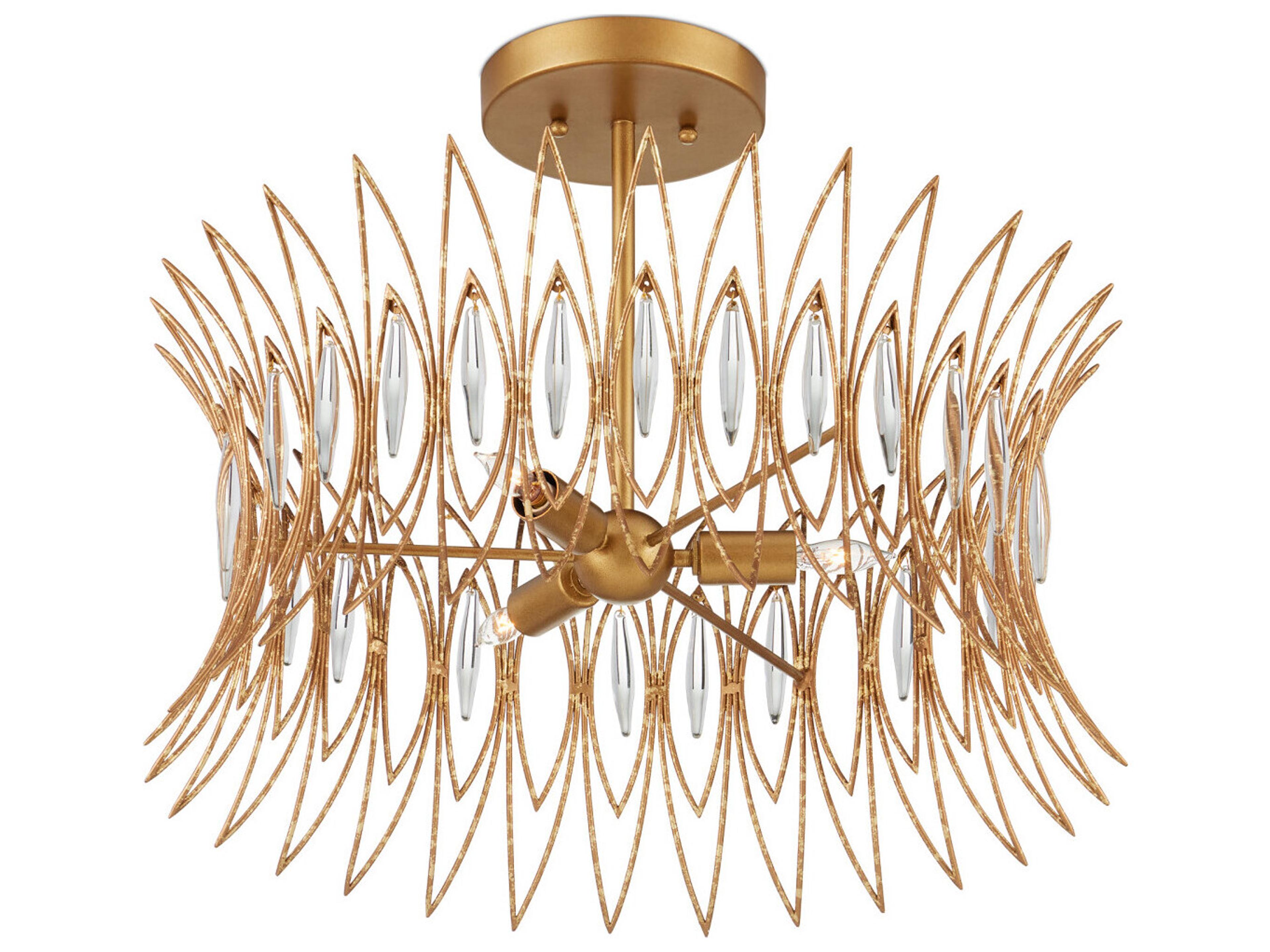 Currey & Company Marquise 3-Light Clear Luxor Gold Semi Flush Mount