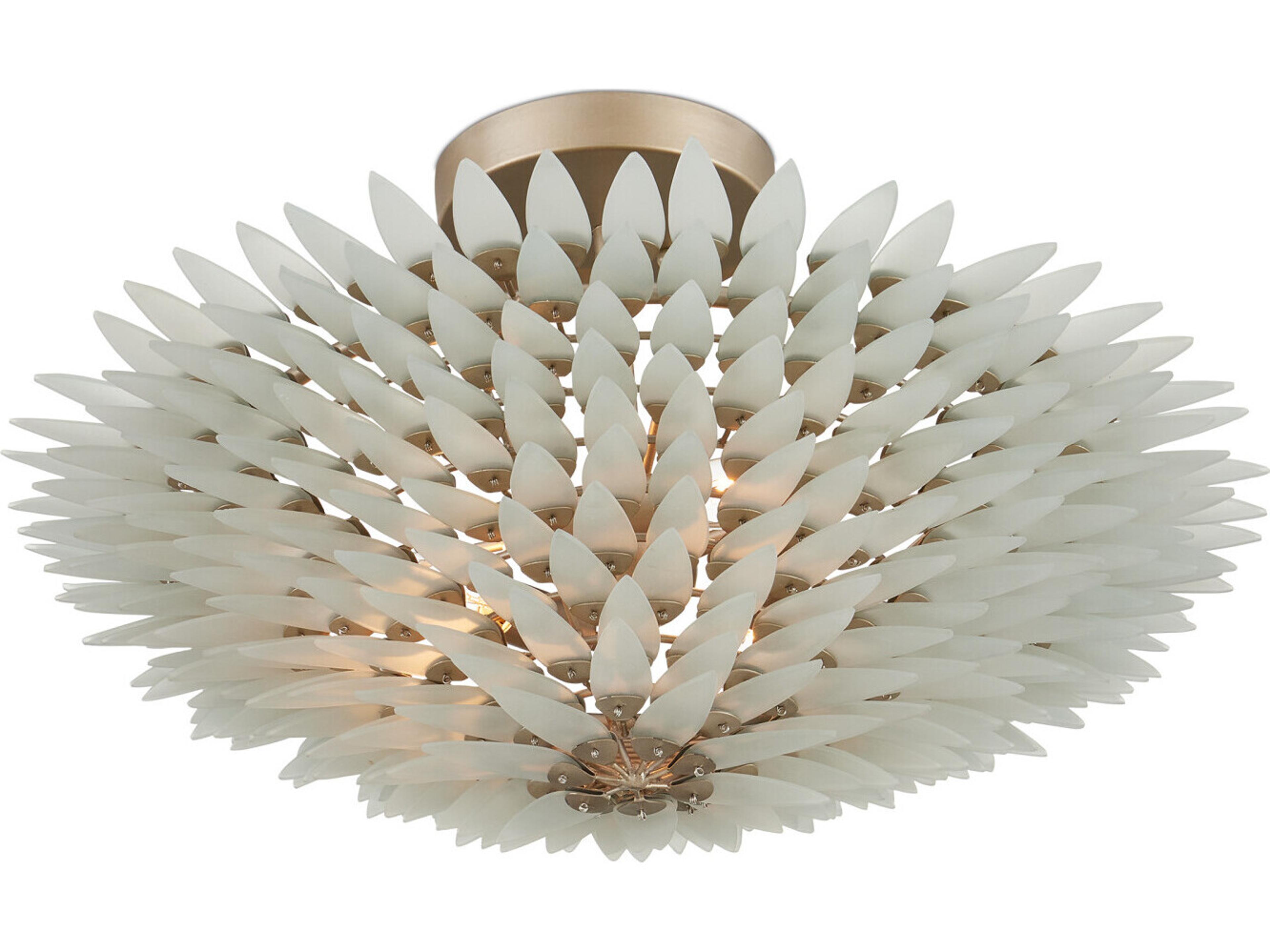 Currey & Company Dahlia 3-Light Frosted Contemporary Silver Semi Flush Mount