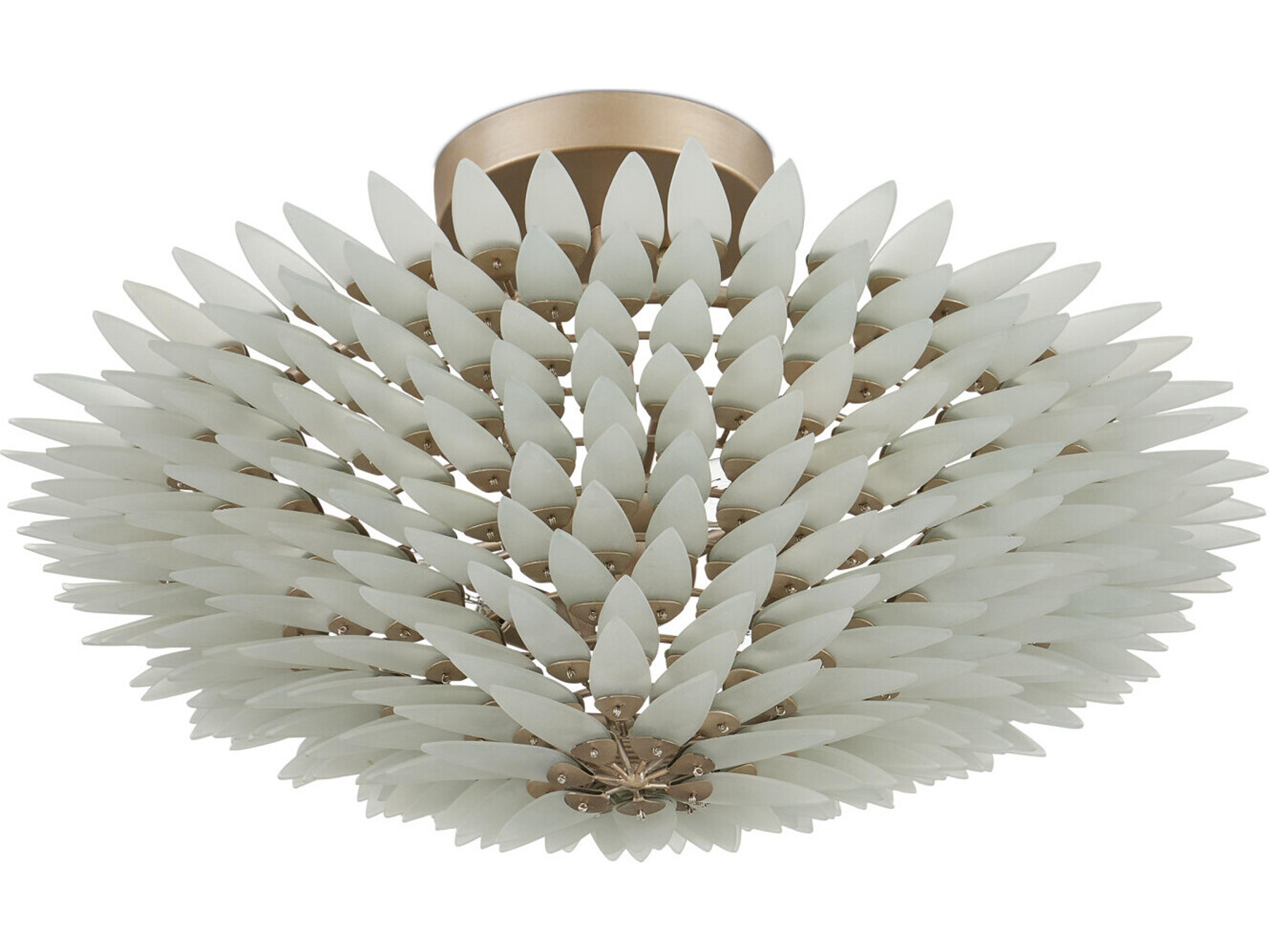 Currey & Company Dahlia 3-Light Frosted Contemporary Silver Semi Flush Mount