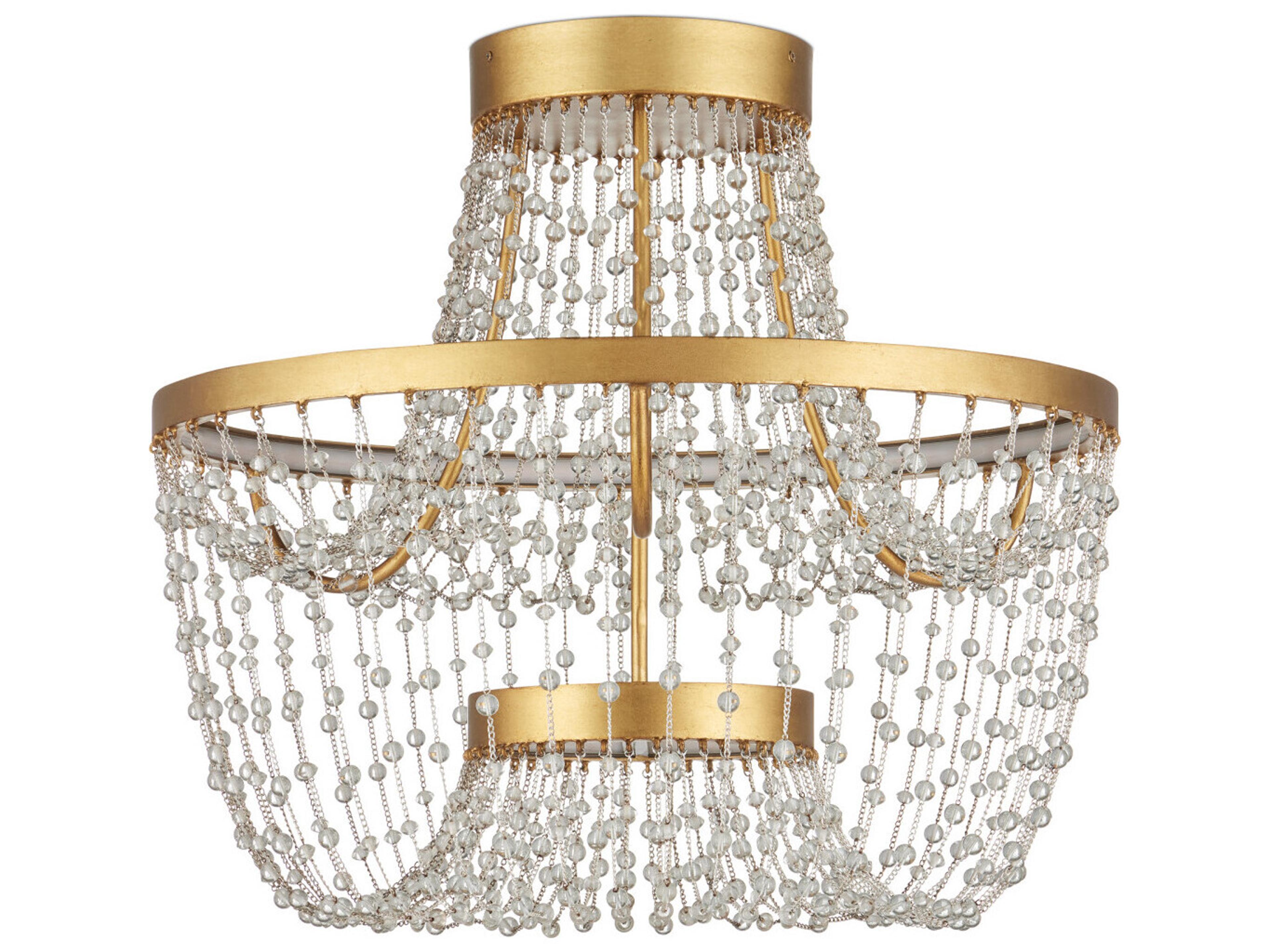 Currey & Company Mademoiselle 2-Light Contemporary Gold Semi Flush Mount