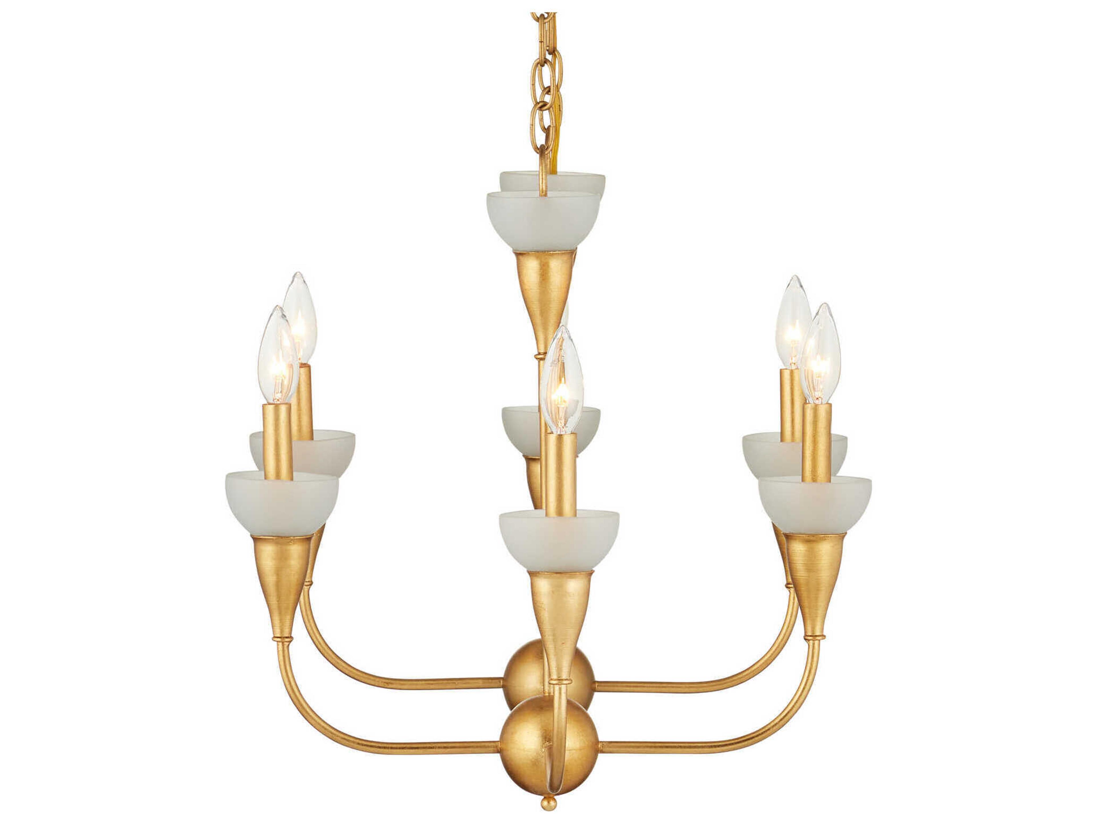 Currey & Company Aurelia Frost 6-Light Contemporary Gold Leaf Island Pendant
