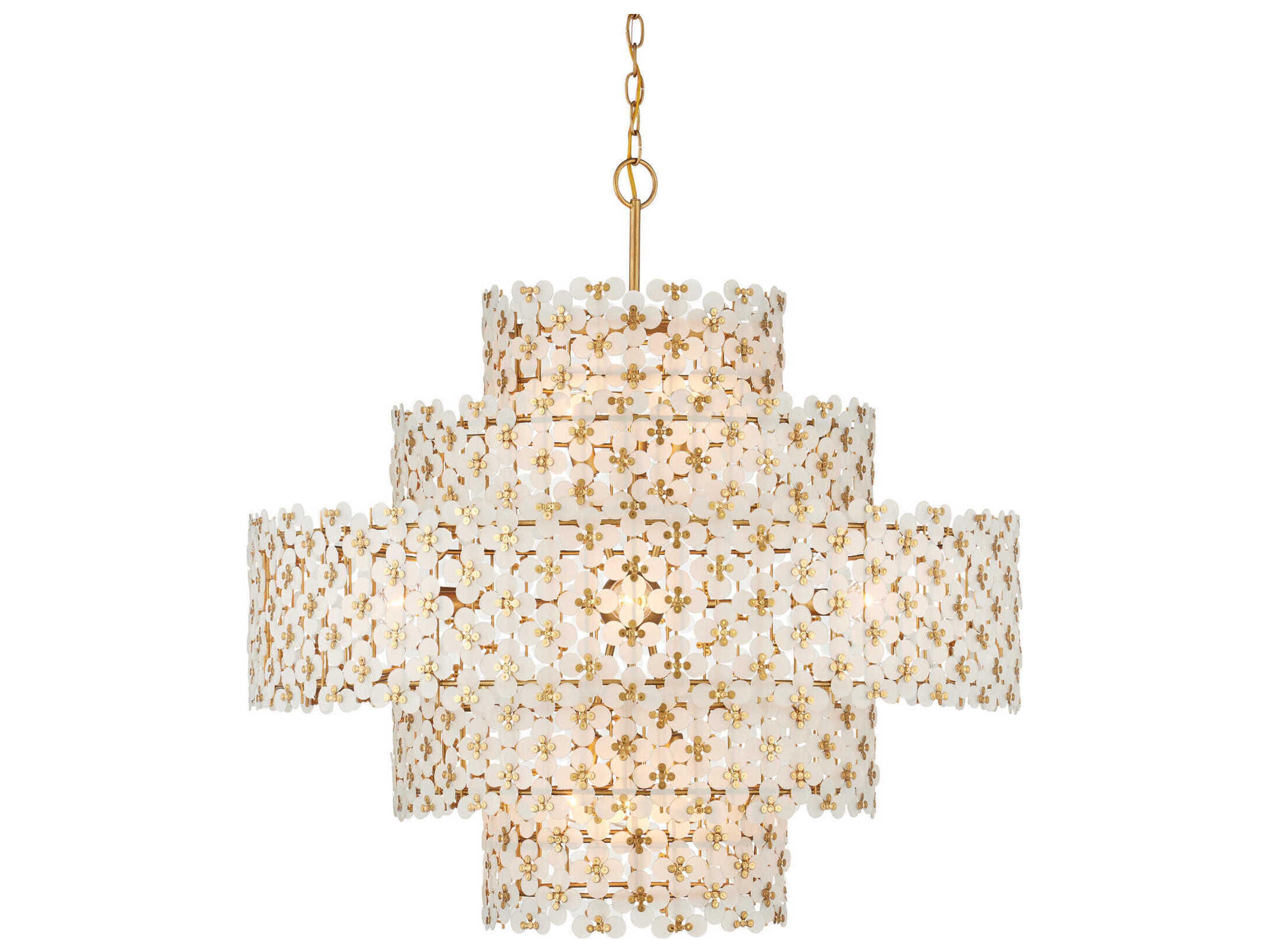 Spring 12-Light Brass Drum Tiered Chandelier