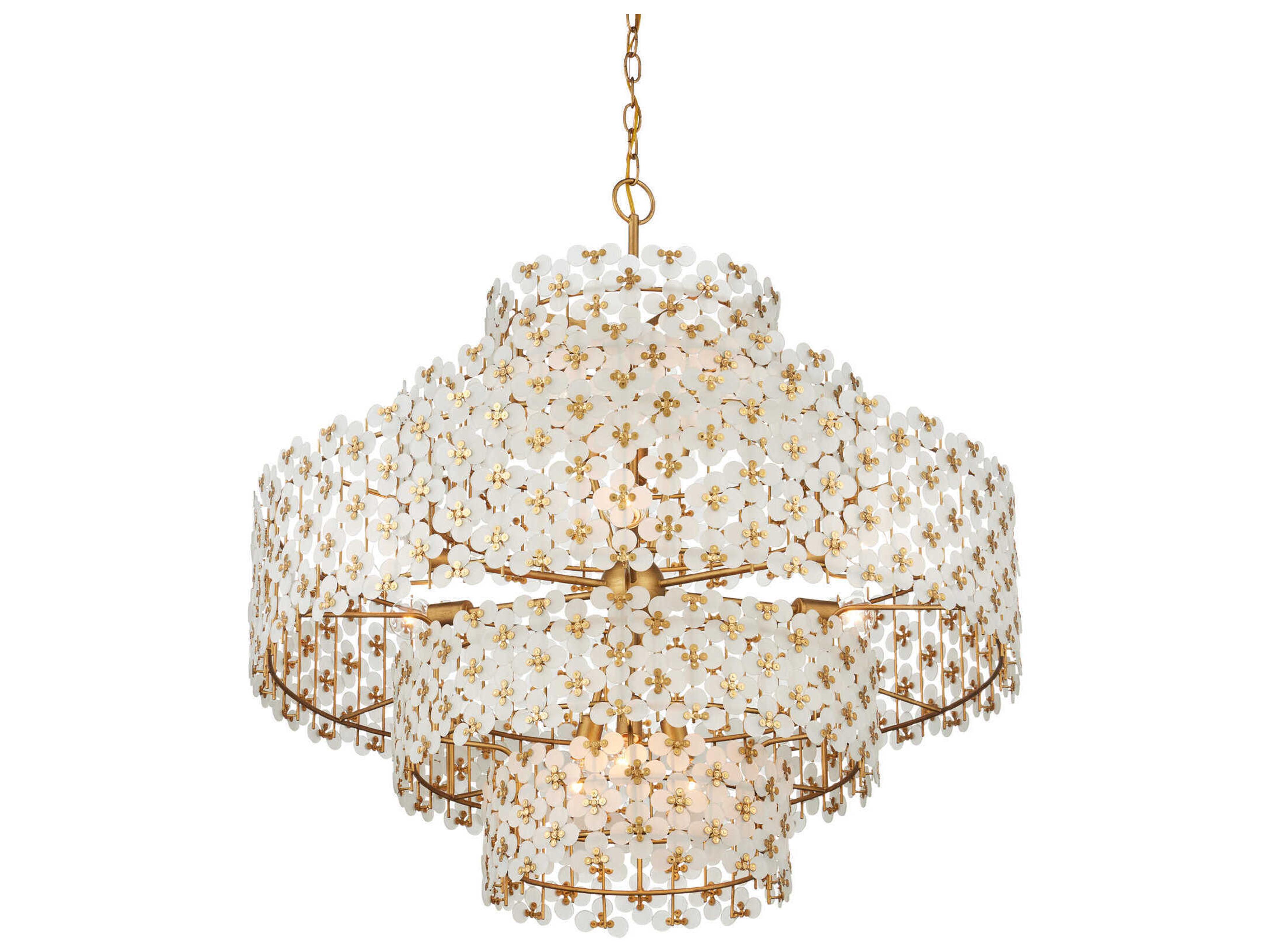 Currey & Company Spring 12-Light Brass Drum Tiered Chandelier