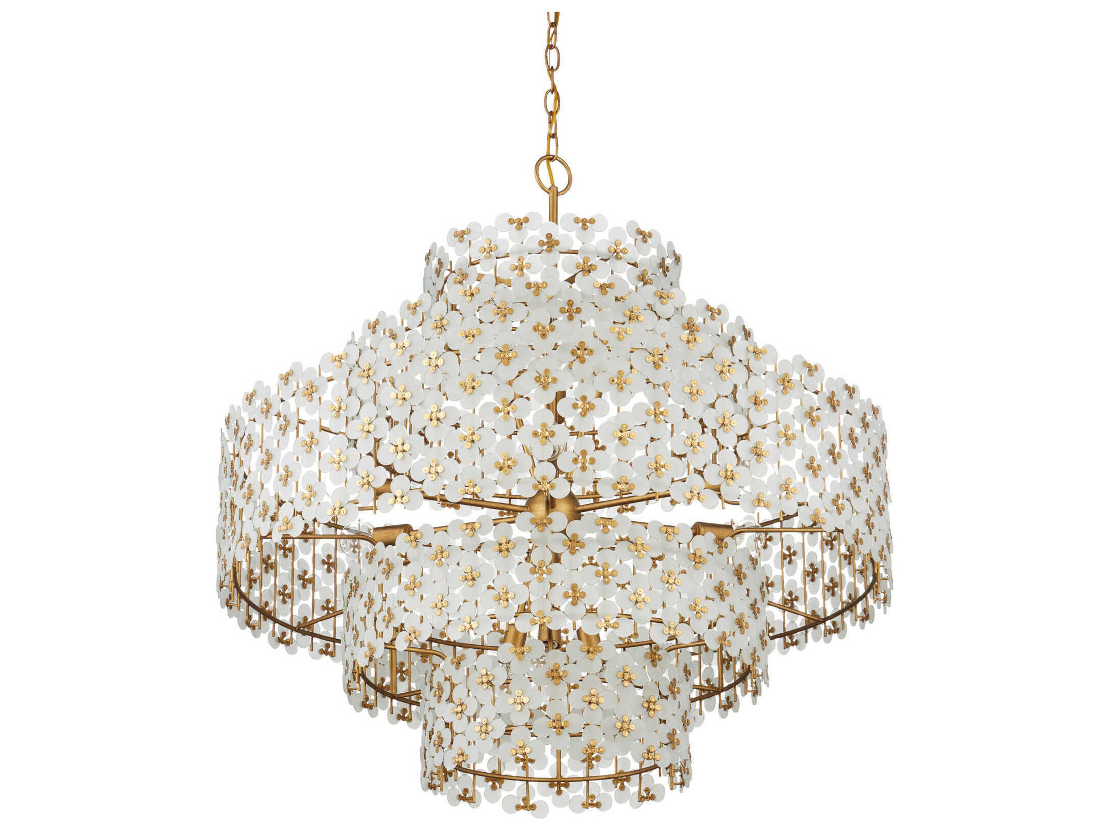 Currey & Company Spring 12-Light Brass Drum Tiered Chandelier