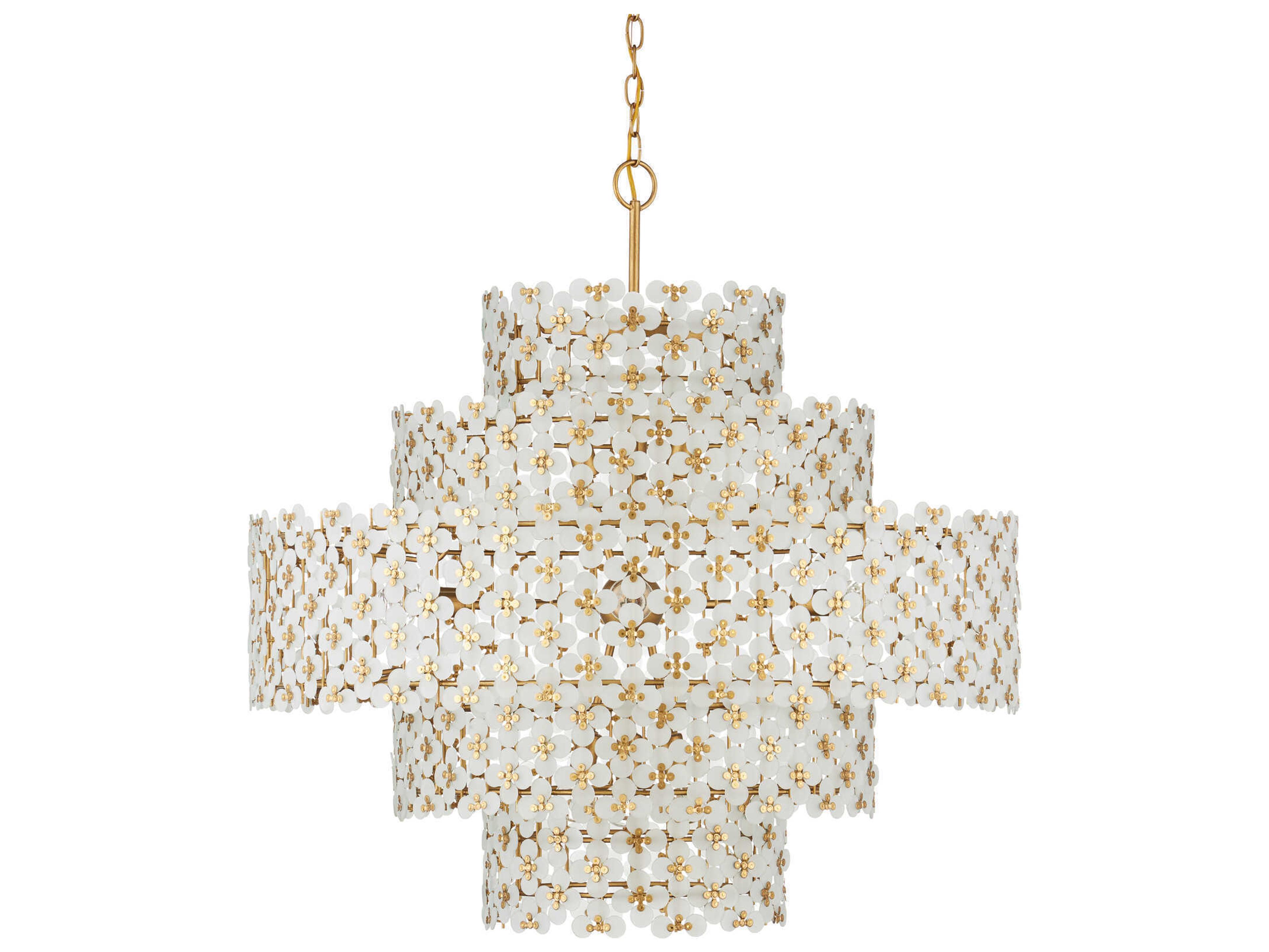 Currey & Company Spring 12-Light Brass Drum Tiered Chandelier