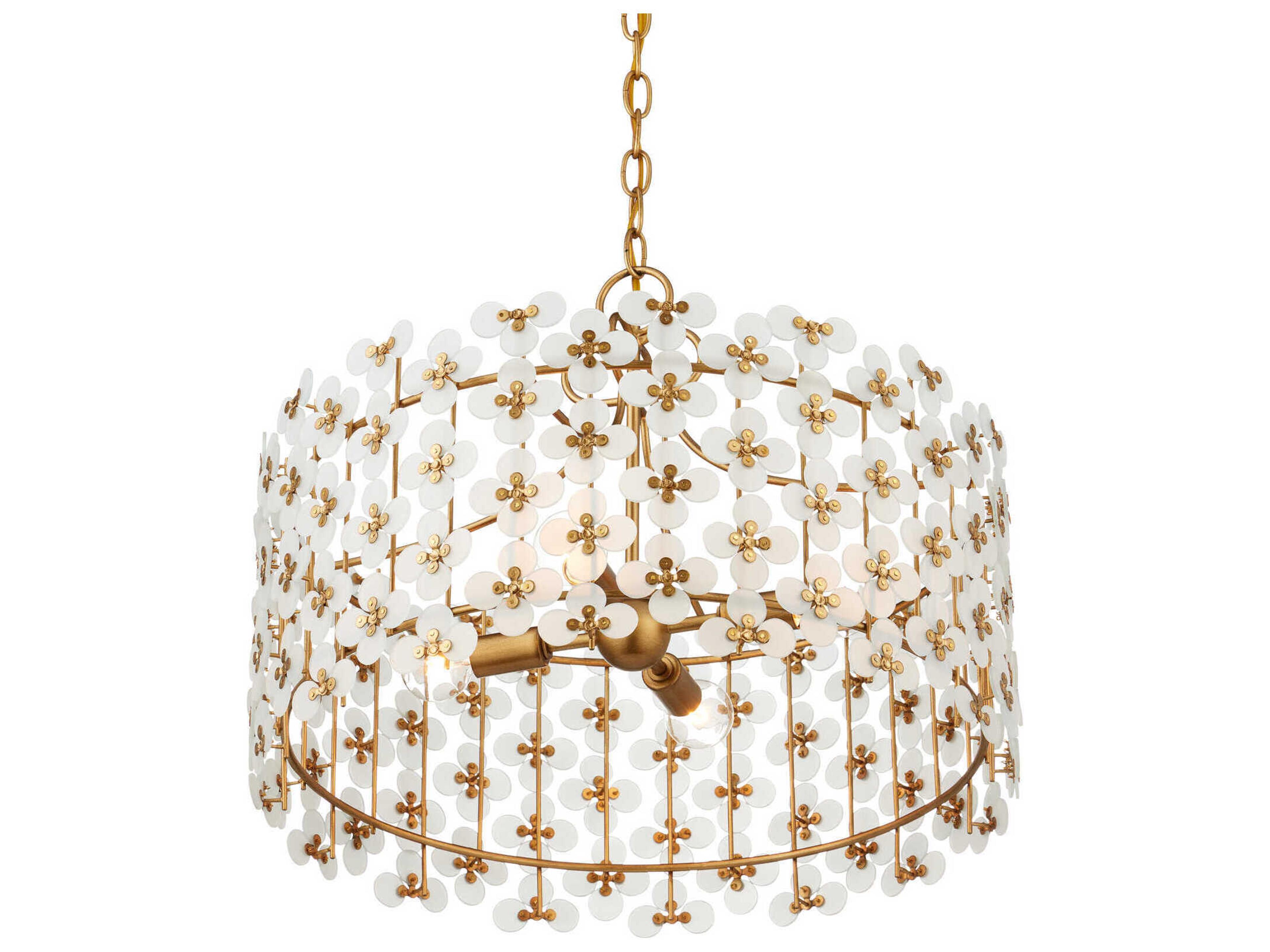 Currey & Company Spring Flower 4-Light Brass Drum Pendant