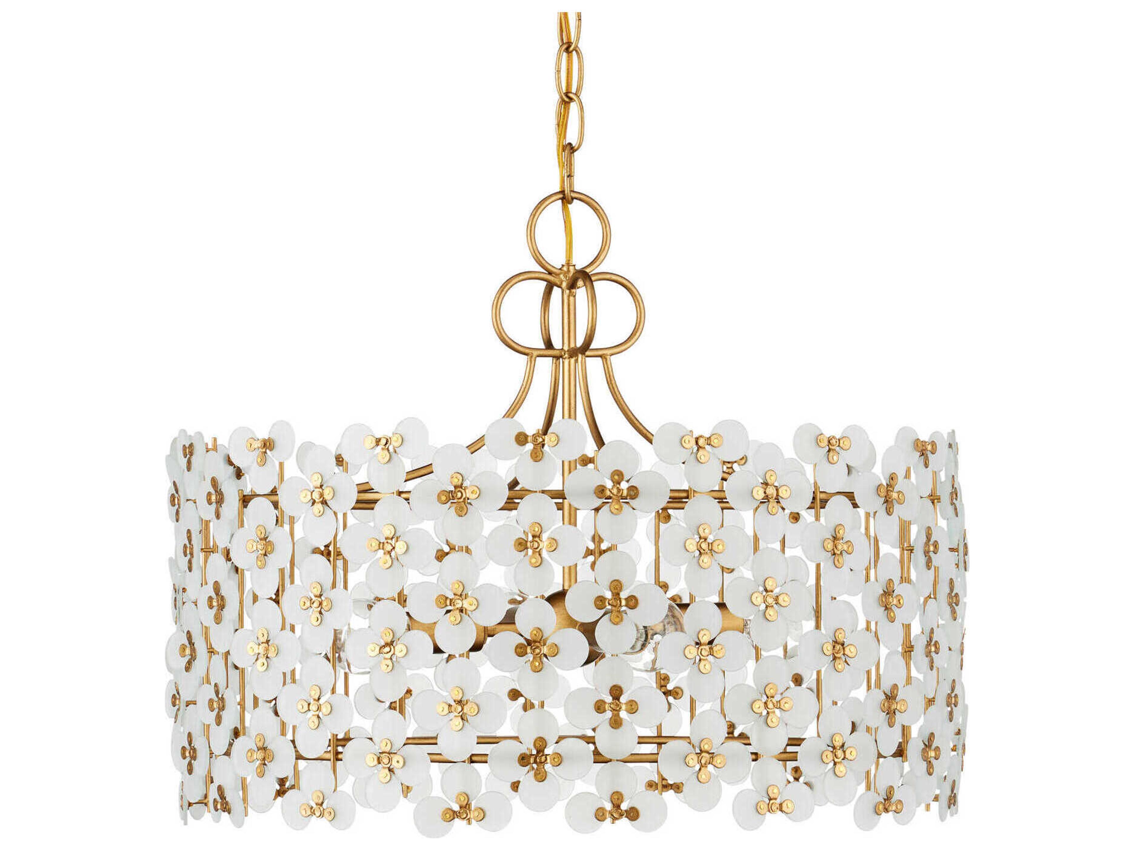 Currey & Company Spring Flower 4-Light Brass Drum Pendant