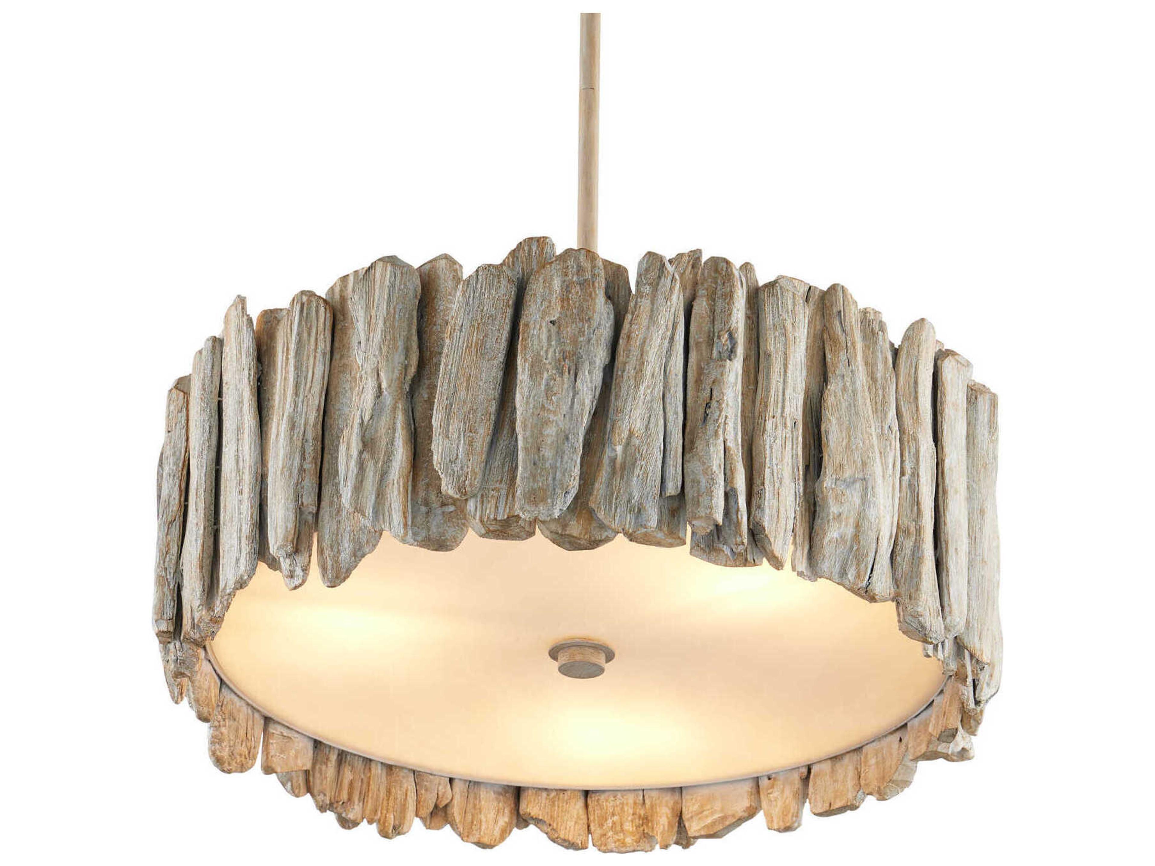 Currey & Company Driftwood 3-Light Whitewash Gray Drum Pendant
