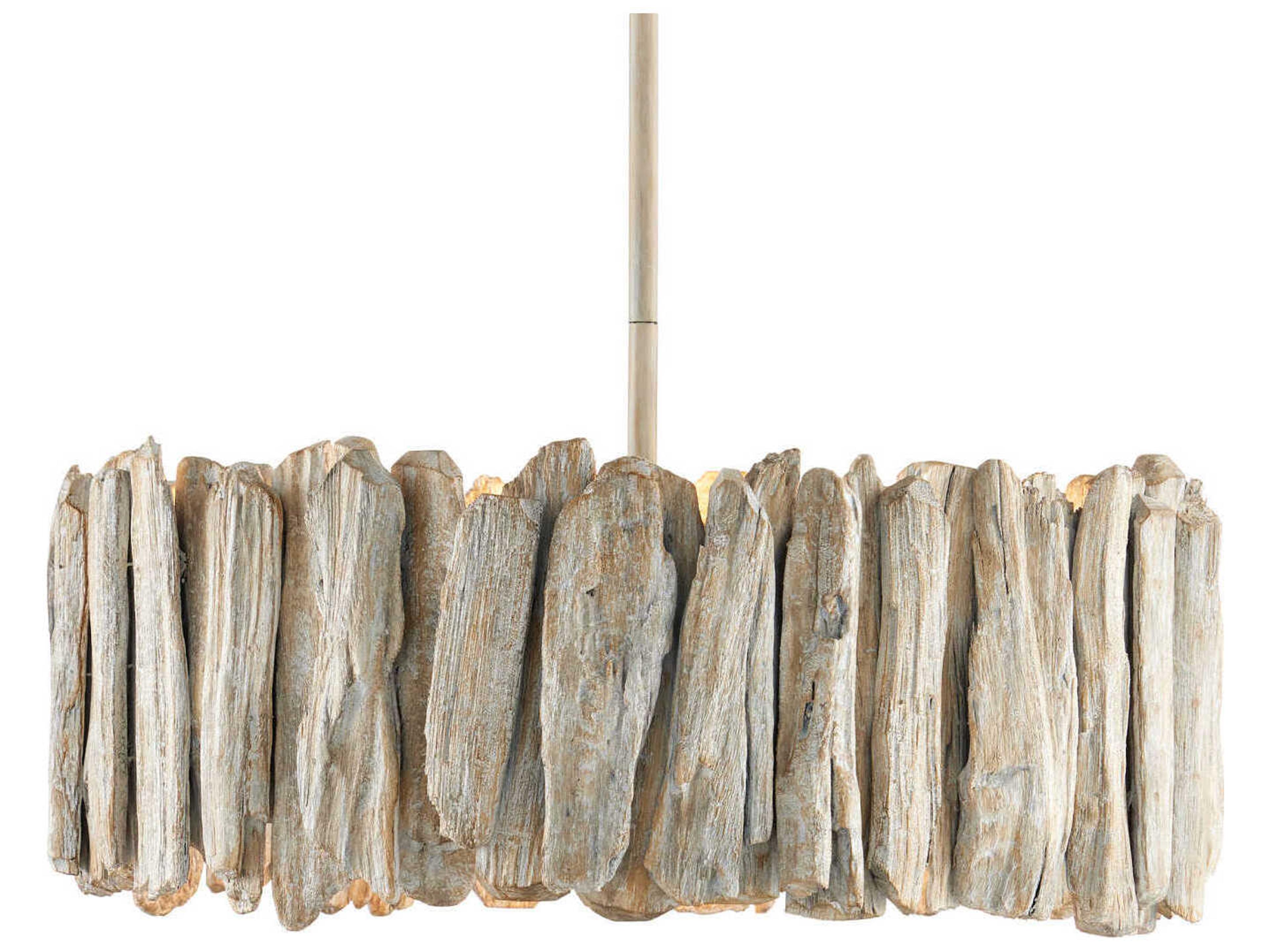 Currey & Company Driftwood 3-Light Whitewash Gray Drum Pendant