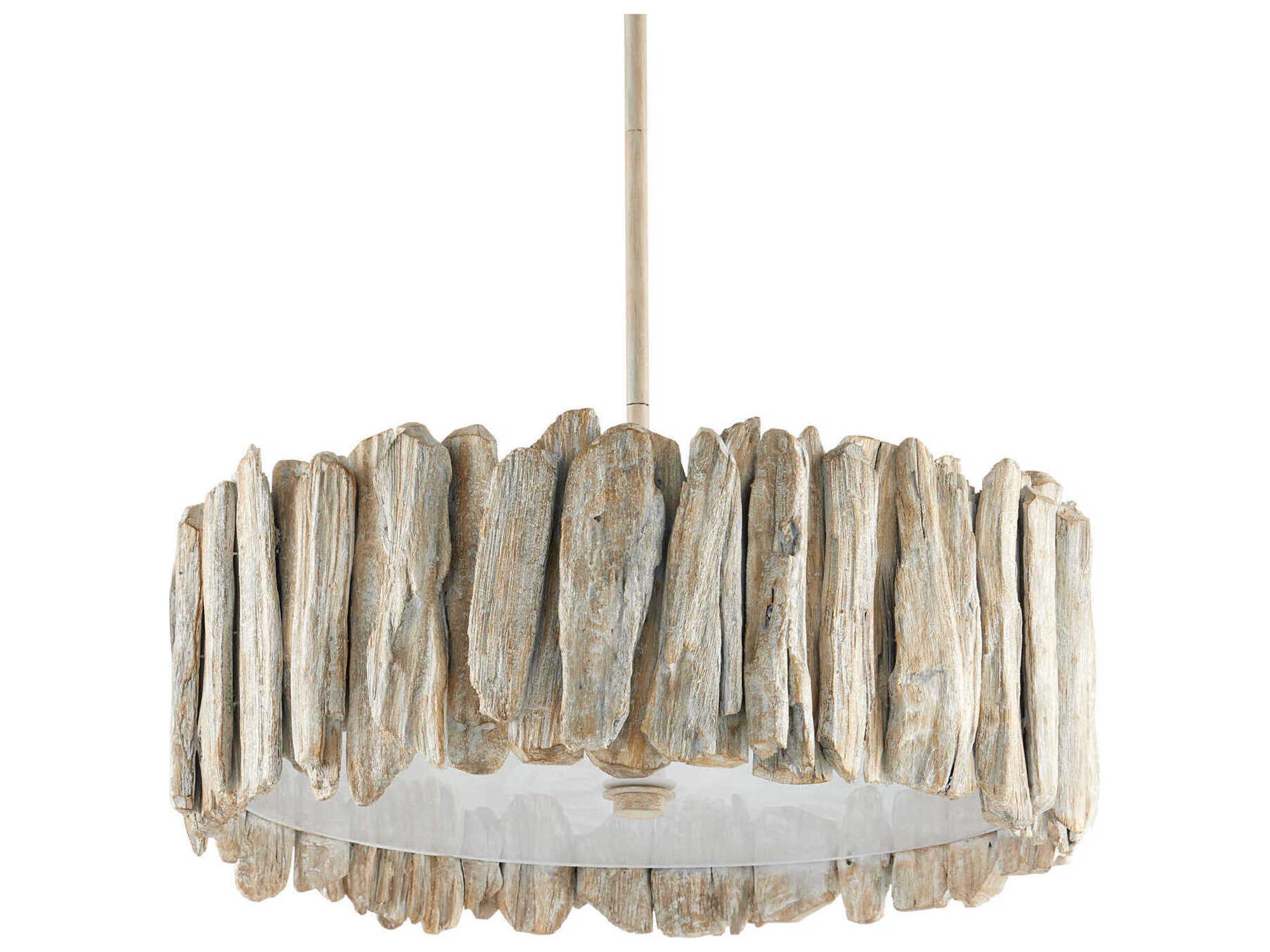 Currey & Company Driftwood 3-Light Whitewash Gray Drum Pendant