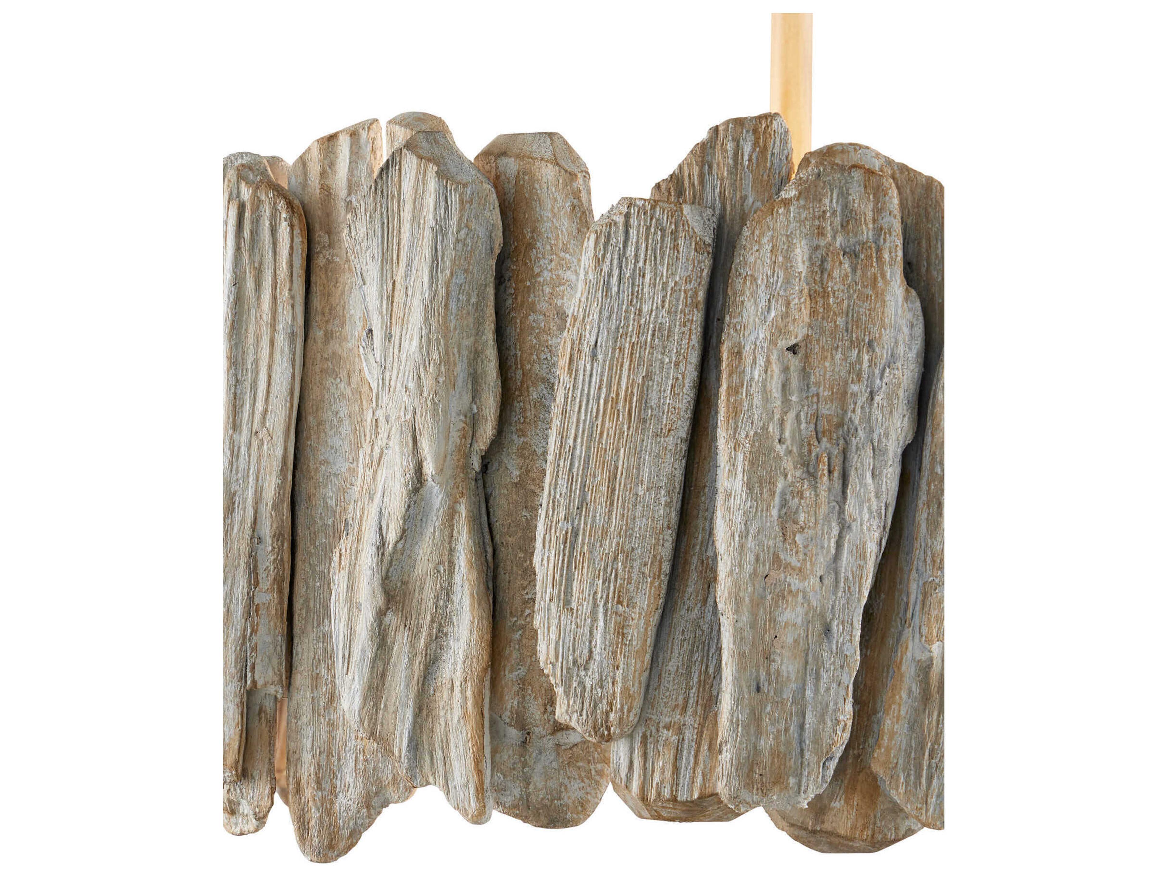 Currey & Company Driftwood 3-Light Whitewash Gray Drum Pendant