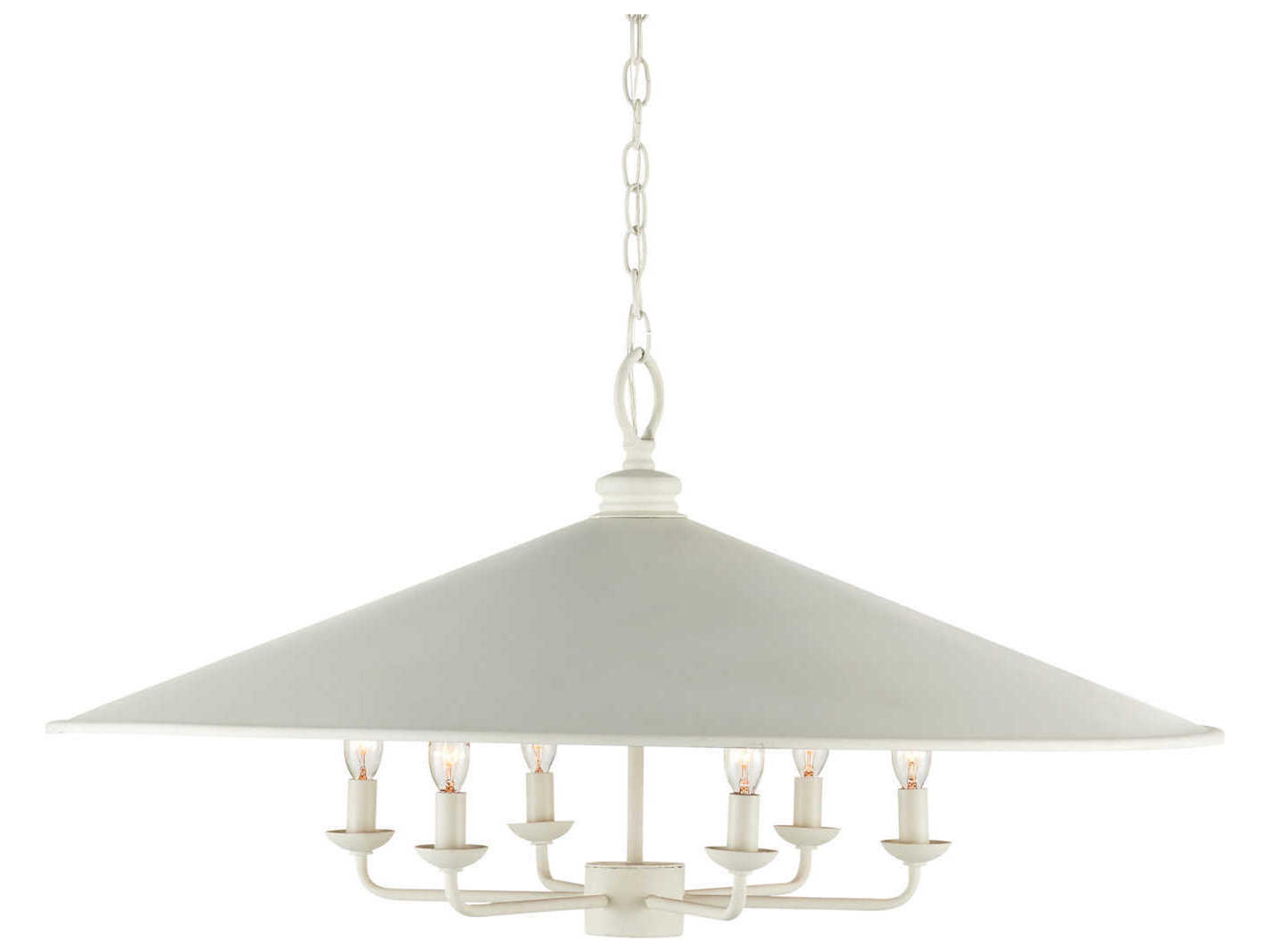 Currey & Company Brussels 6-Light Snow White Contemporary Gold Leaf Chandelier